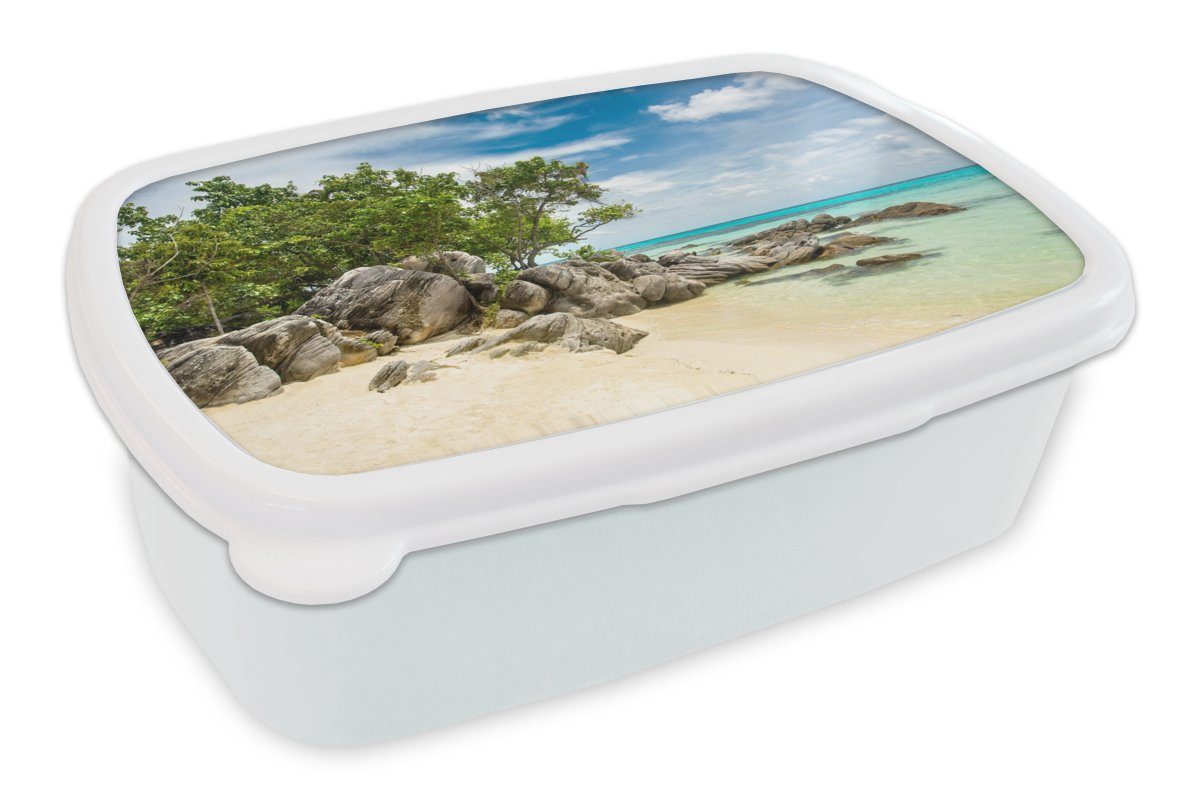 Kinder Brotbox Lunchbox Kunststoff, Jungs - - und Strand Brotdose, weiß für Meer Mädchen - MuchoWow Erwachsene, für Steine (2-tlg), Sommer, und