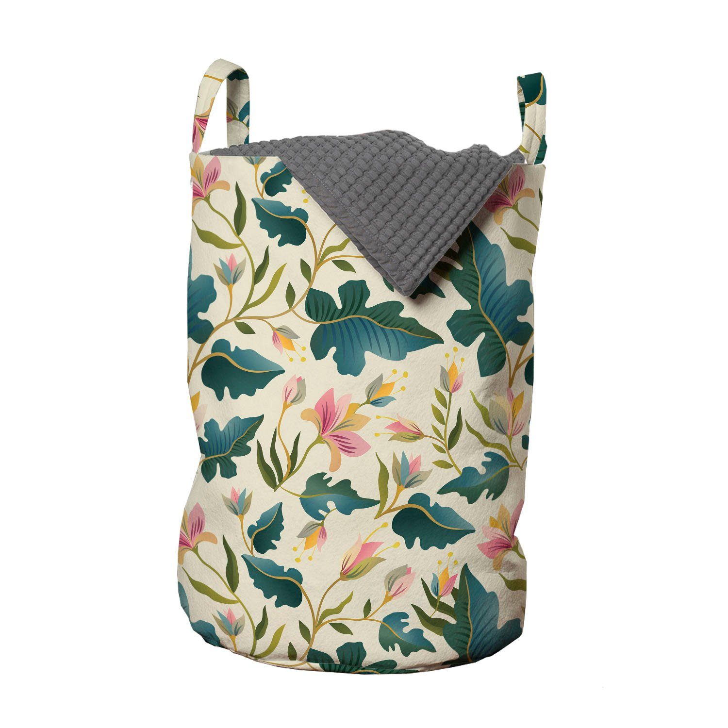 Abakuhaus Wäschesäckchen Wäschekorb mit Griffen Kordelzugverschluss für Waschsalons, Blumen tropische Blätter