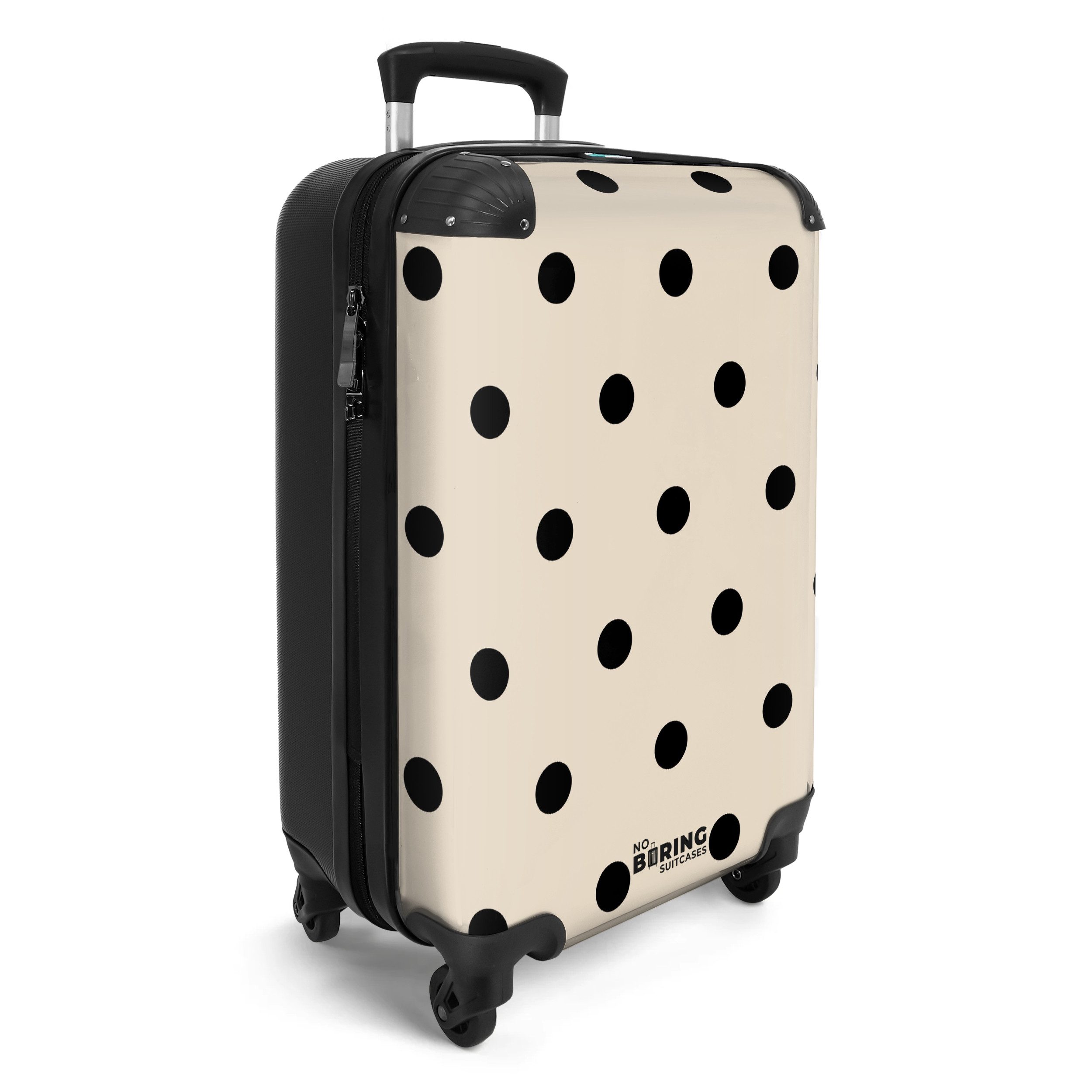 NoBoringSuitcases.com© Hartschalen-Trolley Beigefarbener Hintergrund mit schwarzen Punkten 55x35x20cm, Reisetasche mit Rollen, Koffer Handgepäck Flugzeug – Bild 2 von 5
