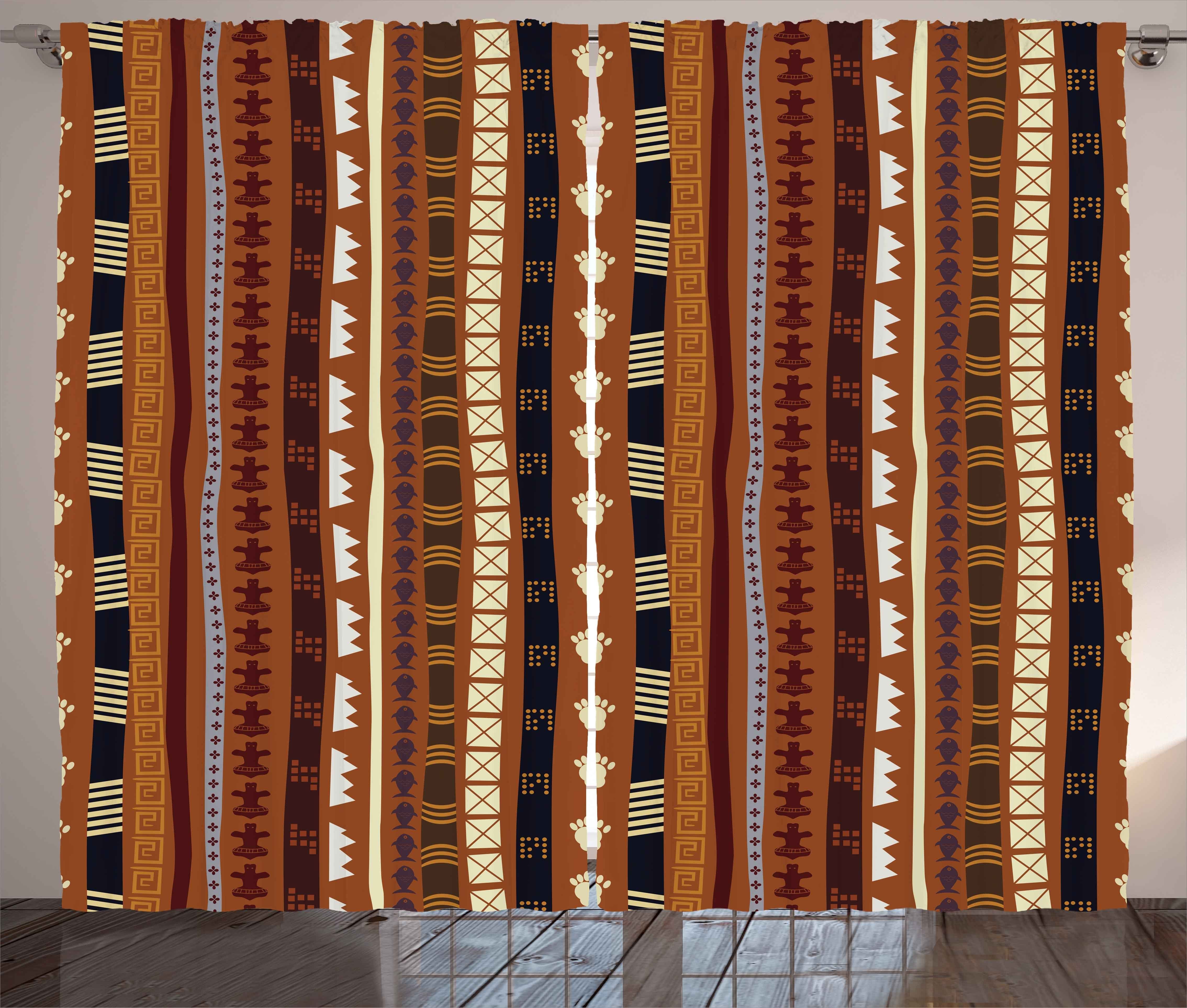 Gardine Schlafzimmer Kräuselband Vorhang mit Schlaufen und Haken, Abakuhaus, Stammes Zusammenfassung Detail-Streifen | Fertiggardinen