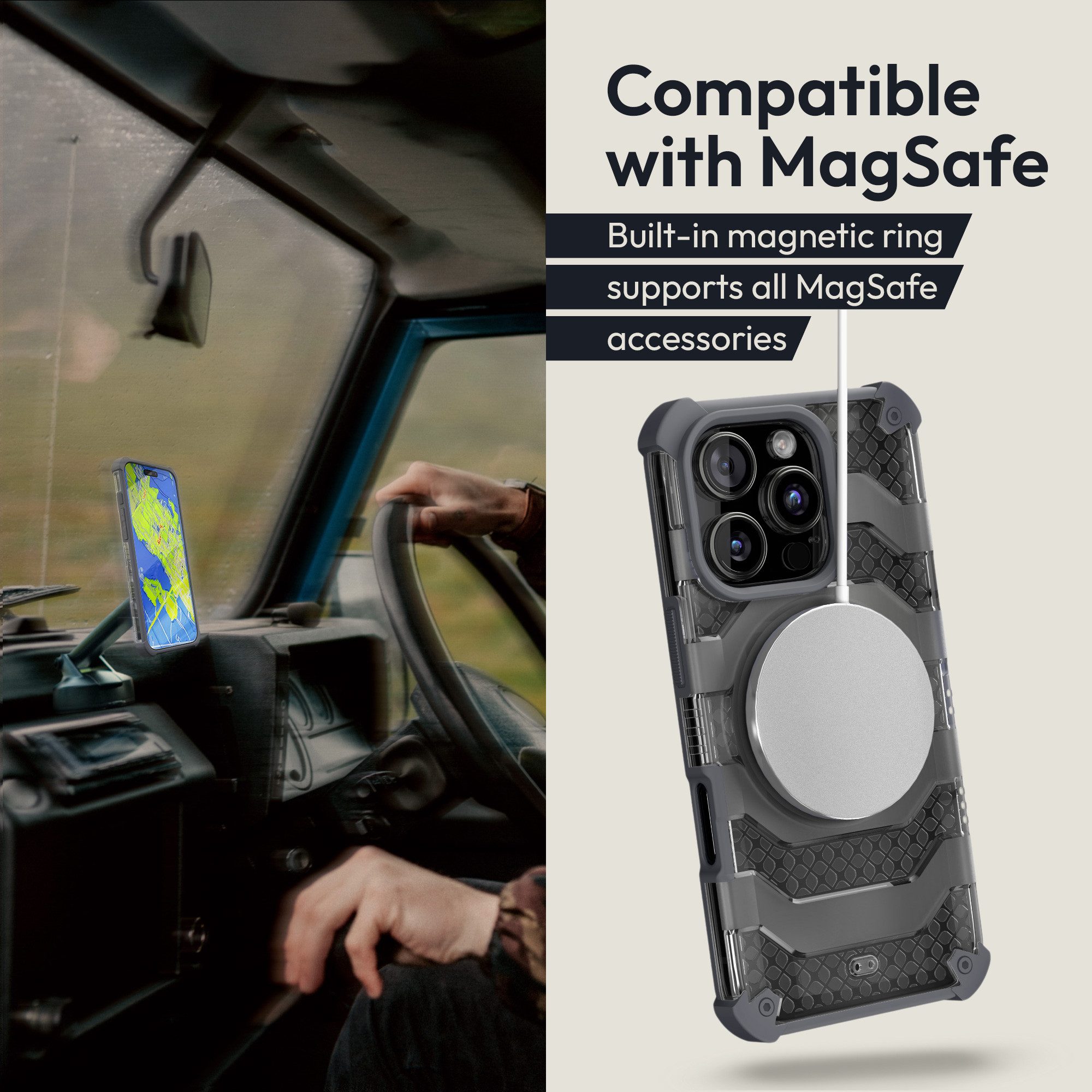 Oakshield Handyhülle Hülle für Iphone 16 Pro Case kompatibel mit MagSafe-Zubehör, Handyhülle - Falltest nach Militärstandard - Grau