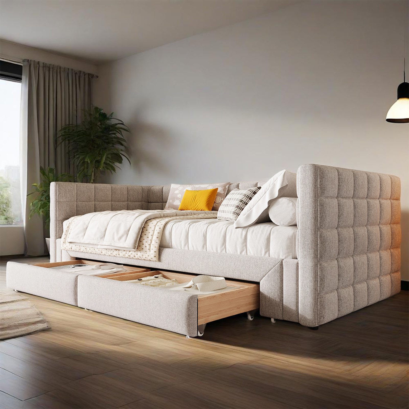 MODFU Daybett Funktionsbett 90x200 cm, 2 Schubladen (Ausziehbares Sofabett günstig online kaufen