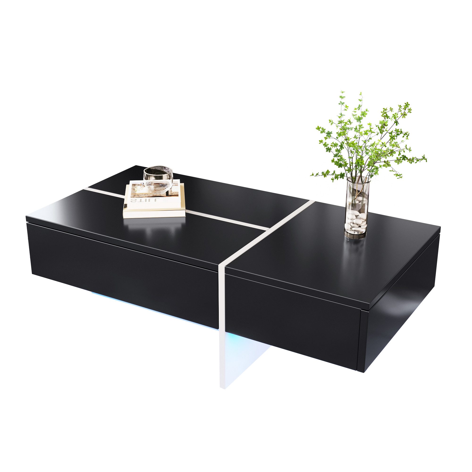 Merax Couchtisch, hochglanz mit drei Schubladen, Wohnzimmertisch, Beistelltisch