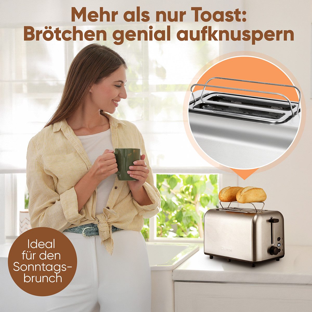 CLATRONIC Toaster TA 3822, Toaster 2 Scheiben, integrierter Brötchenaufsatz