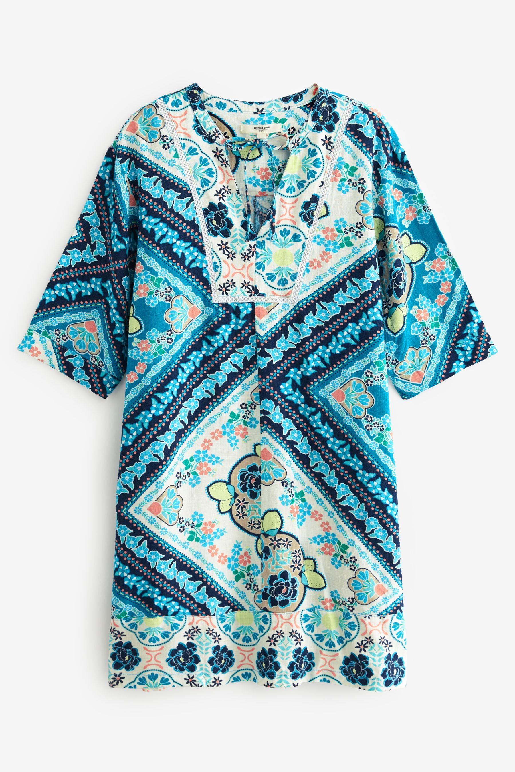 Next Sommerkleid Kaftankleid mit Leinen (1-tlg) Blue Scarf Print