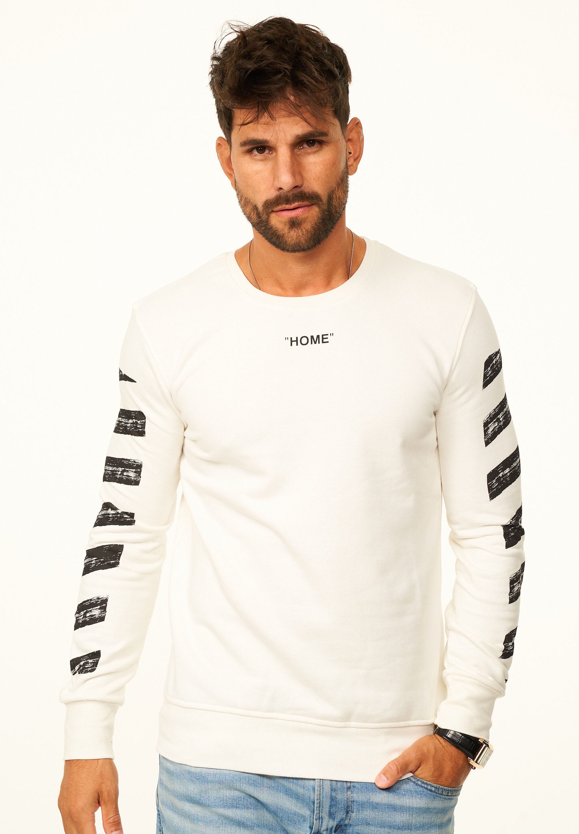 2Y Premium Sweatshirt mit Print als Crew-Neck Pullover Herren Sweatpullover aus Baumwollmischung Rundhals