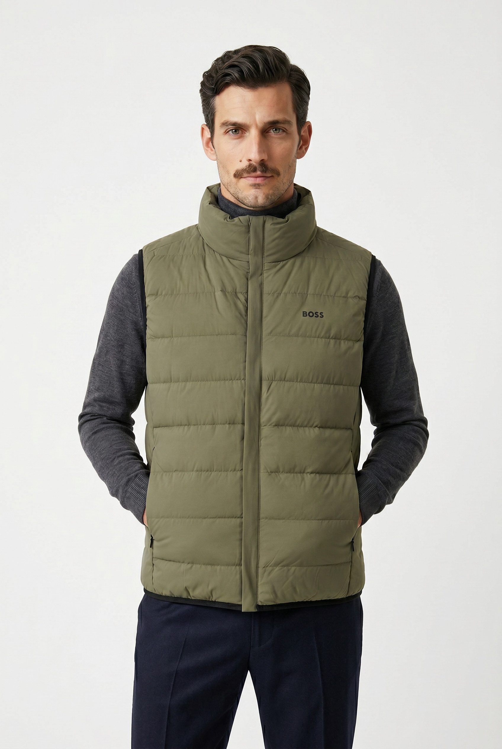 BOSS Green Daunenweste Stehkragen, Regular Fit, 4-Wege-Stretch-Qualität