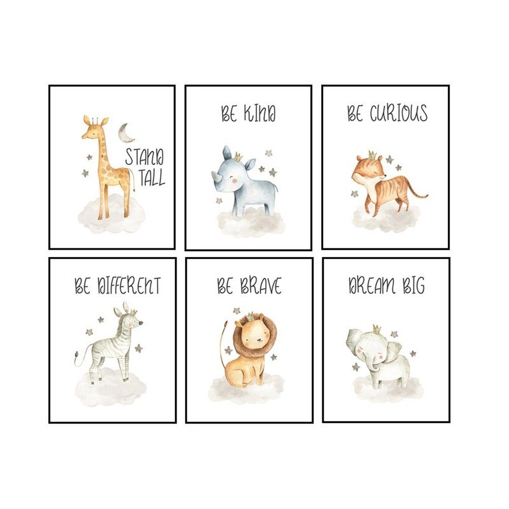 Pippolipo Poster Bilder Babyzimmer Kinderzimmer Tiermotive Deko, (6er Set), günstig online kaufen