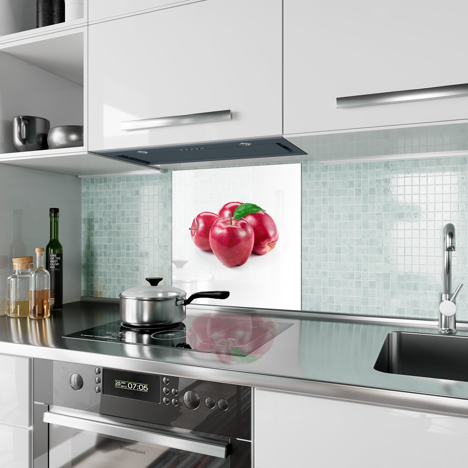 Küchenrückwand mit Äpfel Vier Spritzschutz Glas Küchenrückwand Motiv Primedeco