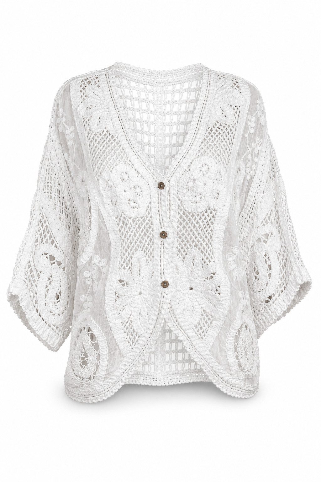 ITALY VIBES Strickjacke - Häkeljacke mit kürzen Fledermausärmeln - ITALY VIBES - weiß ONE SIZE - passend für Größen XS - L