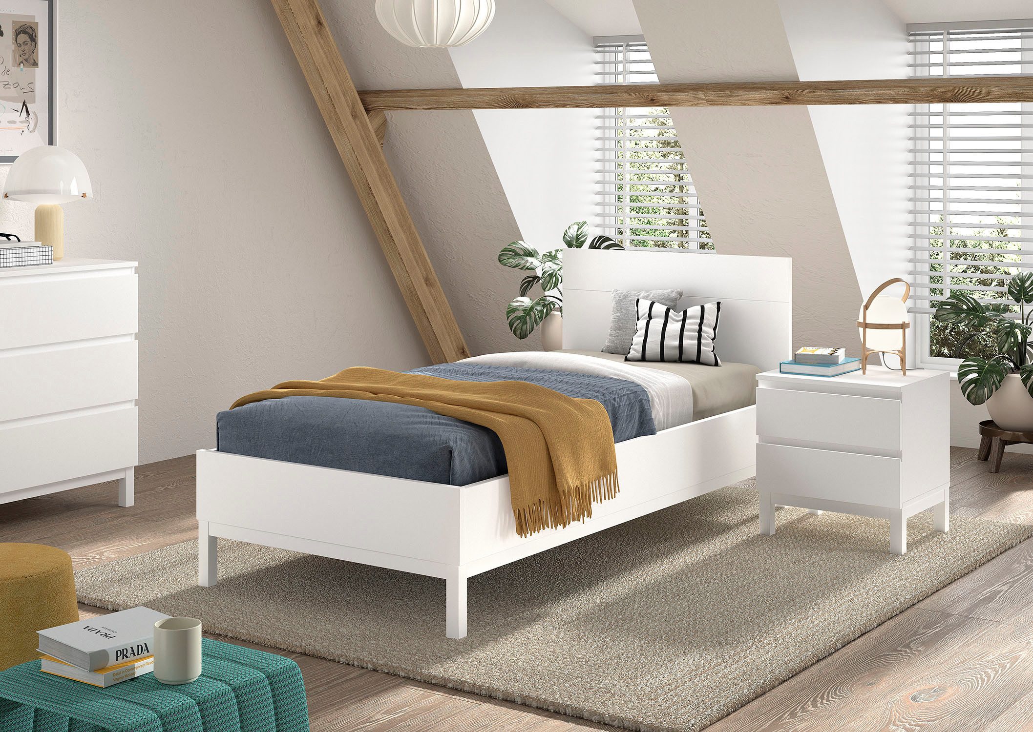 Vipack Jugendzimmer-Set Artikel-Set best. aus Einzelbett 90/200, Nachtkonsole mit 2 Schubladen, (2-tlg), in gradlinigem Design, pflegeleichte lackierte Oberfläche in Weiß