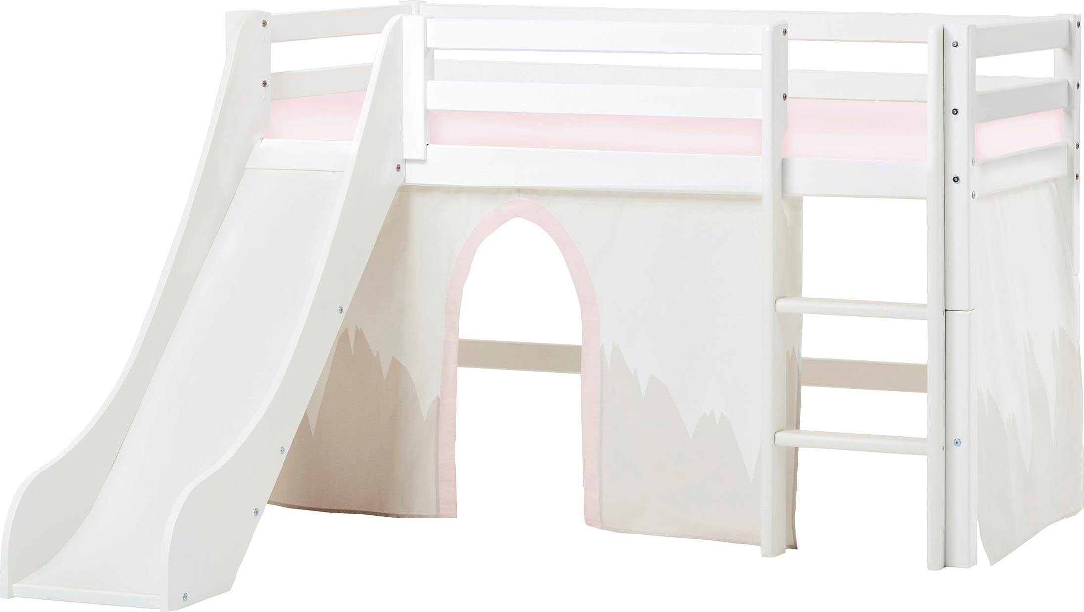 Hoppekids Hochbett «Winter Wonderland» (Set) 70x160 mit Rutsche, Vorhang & Matratze