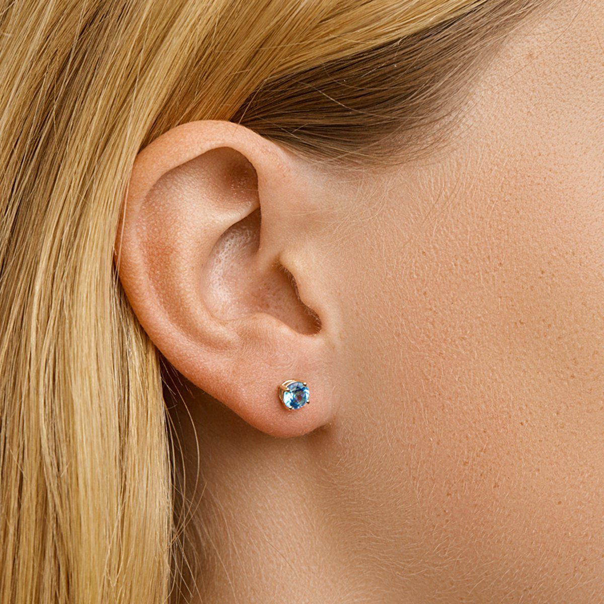 NICEANDnoble Paar Ohrstecker Ohrstecker 585er Gelbgold 14 Karat Ohrstecker mit Edelstein Blautopas, Goldohrstecker mit Edelstein Blautopas