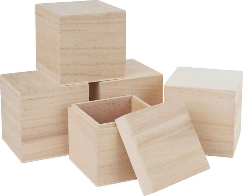VBS Aufbewahrungsbox Holzbox Würfel, 8 cm x 8 cm x 8 cm 5er-Pack