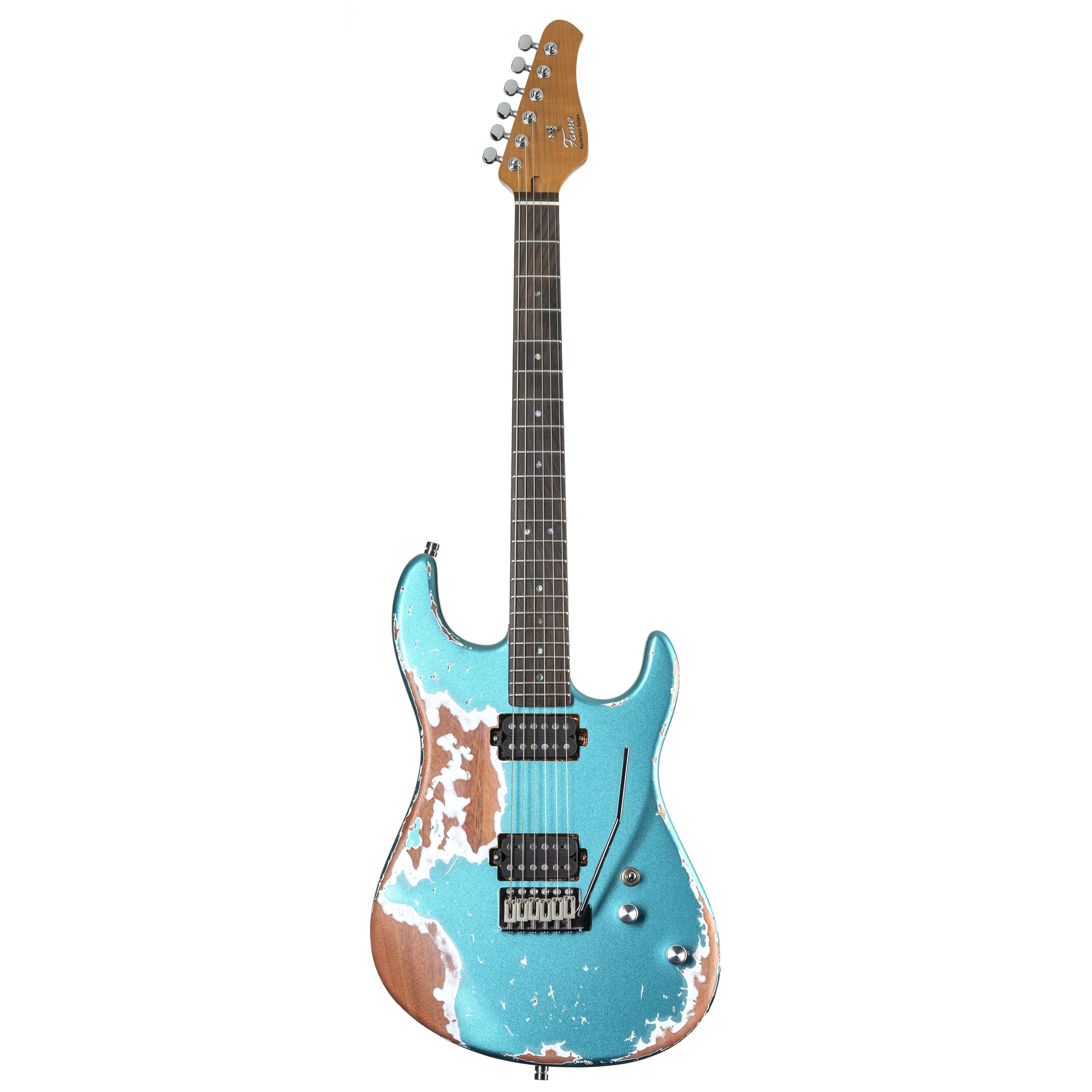 FAME E-Gitarre, E-Gitarren, ST-Modelle, Custom ST RW Worn Aqua - E-Gitarre