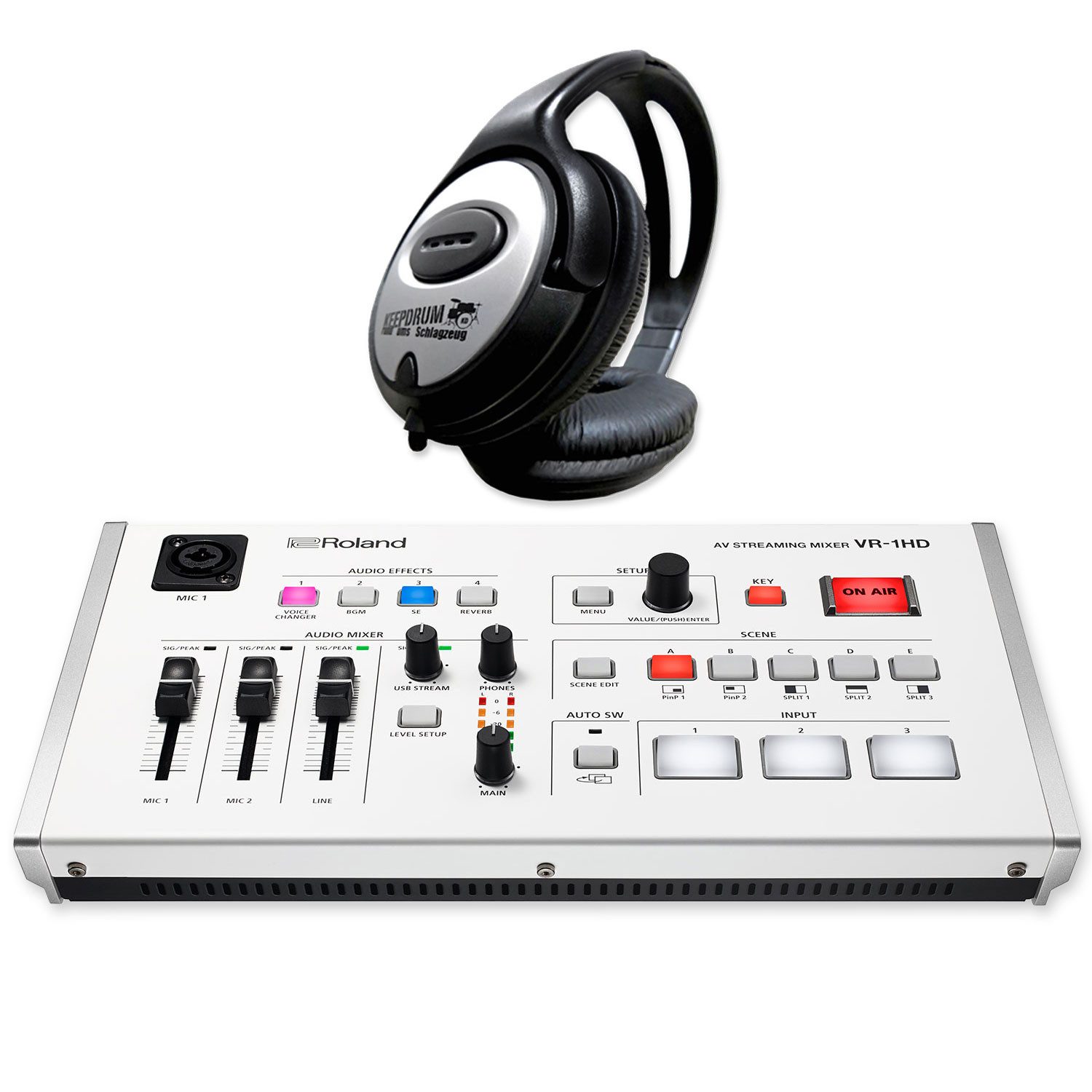 Roland Audio Roland Streaming Mixer VR-1HD mit Kopfhörer Digitales Aufnahmegerät (Vorteils-Set mit Kopfhörer)