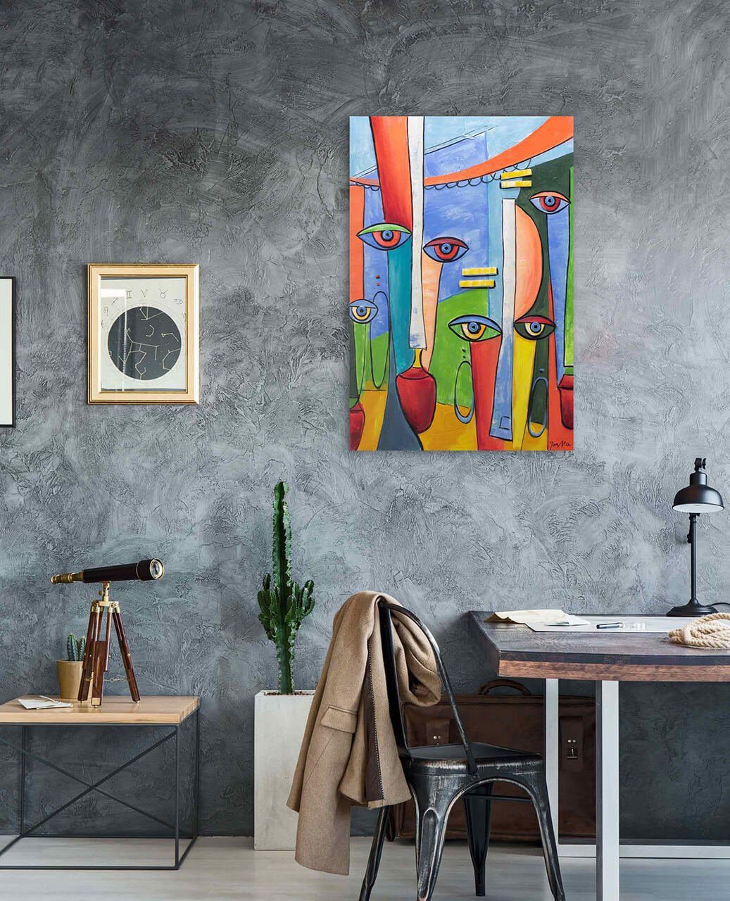 KUNSTLOFT Gemälde Farben der Gesellschaft 60x90 cm, Leinwandbild 100% HANDGEMALT Wandbild Wohnzimmer