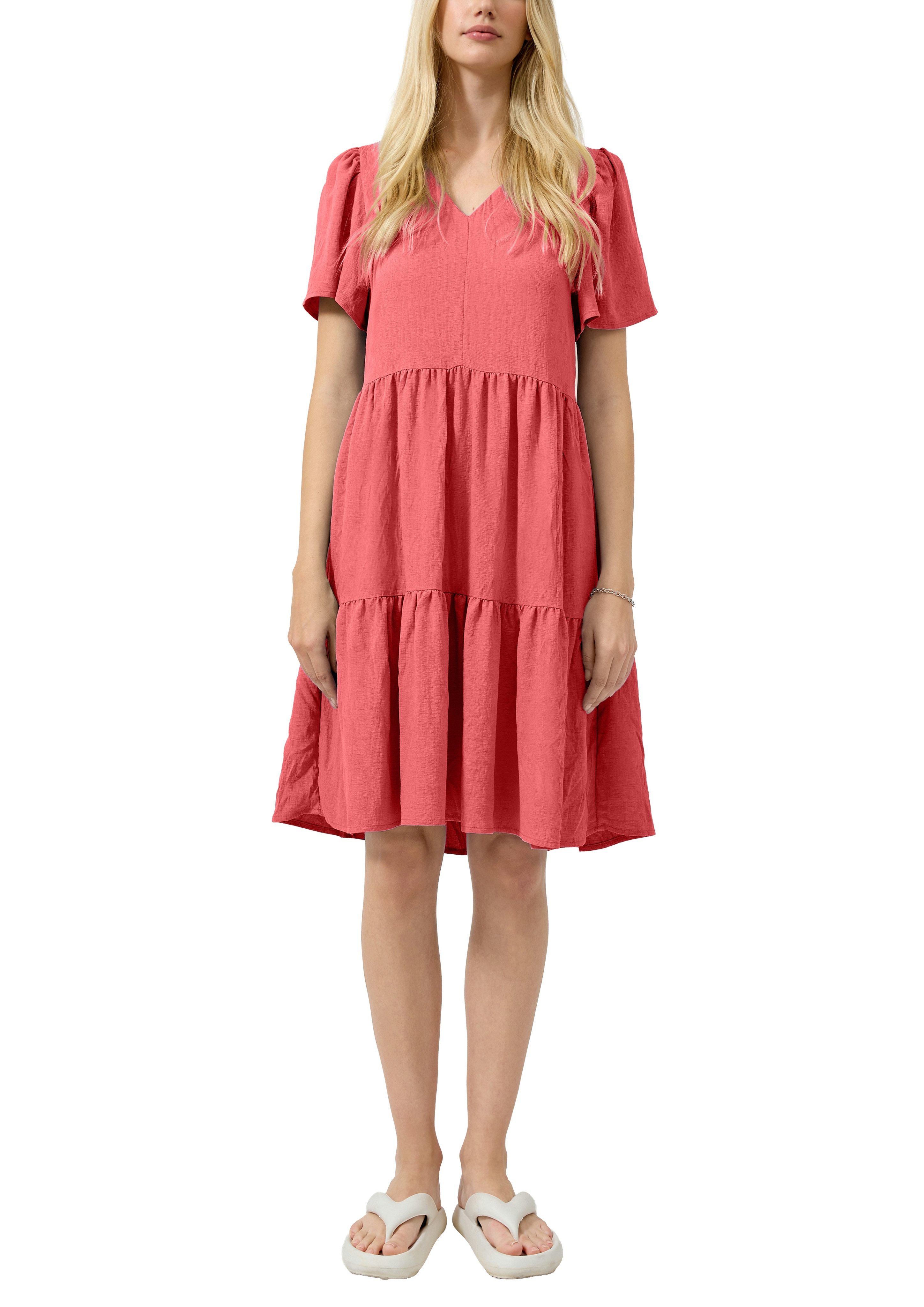 QS Midikleid Sommerkleid mit V-Ausschnitt und kurzen Ärmeln