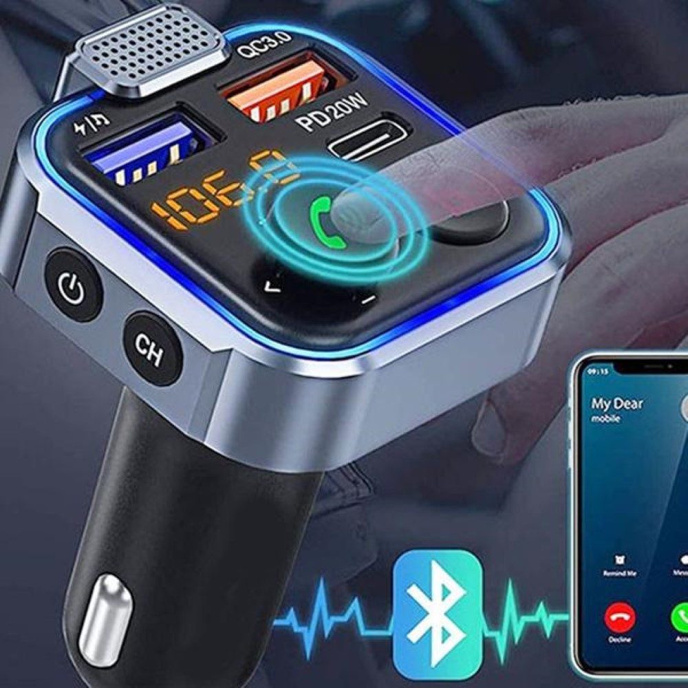 XTROBB Zigarettenanzünder-Verteiler FM Transmitter Radio Bluetooth-Sender & Ladegerät fürs Auto (Bluetooth-Sender/Ladegerät für das Auto., Bluetooth-Sender/Ladegerät fürs Auto mit USB-Anschlüssen), Bluetooth-Sender für Auto mit Ladefunktion.