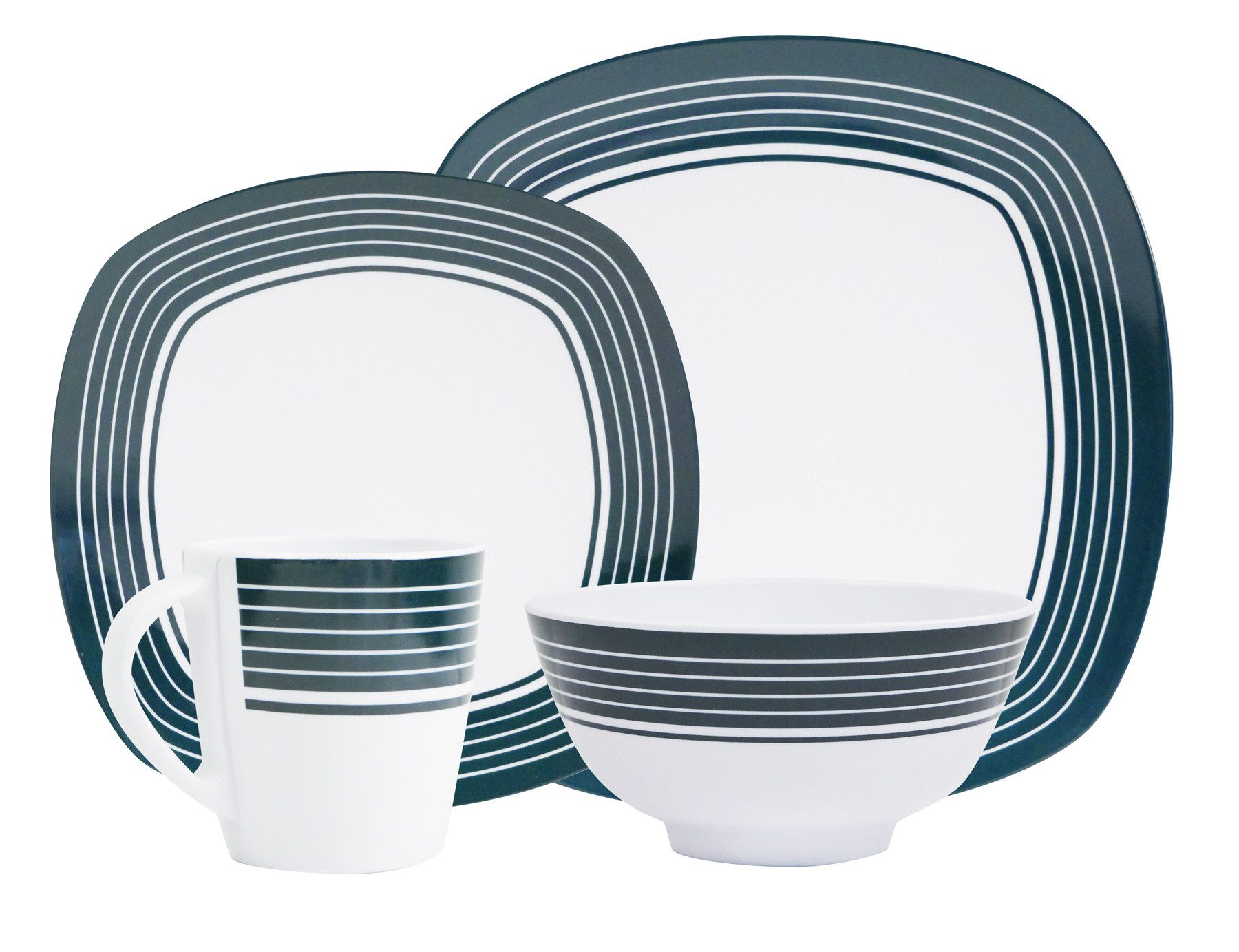HEKERS Geschirr-Set 100% Melamin Geschirr (4-24 teilig) Classic weiß/blau (eckig) (8-tlg)