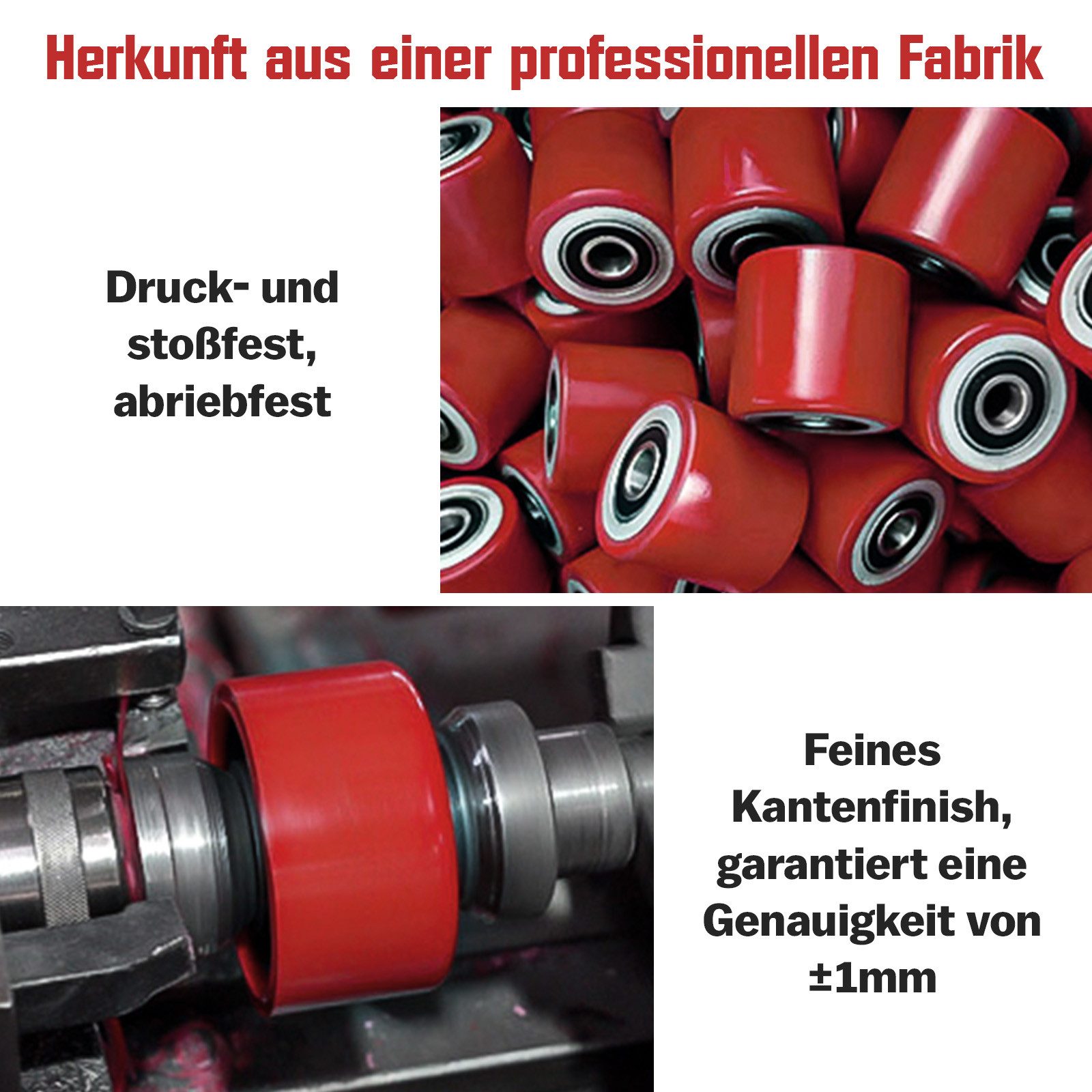 XERSEK Hubwagen 4 Stück Hubwagenrollen Polyurethan 80 x 70 mm, Achse 20 mm inkl. Kugellager für Hubwagen Ersatzrollen