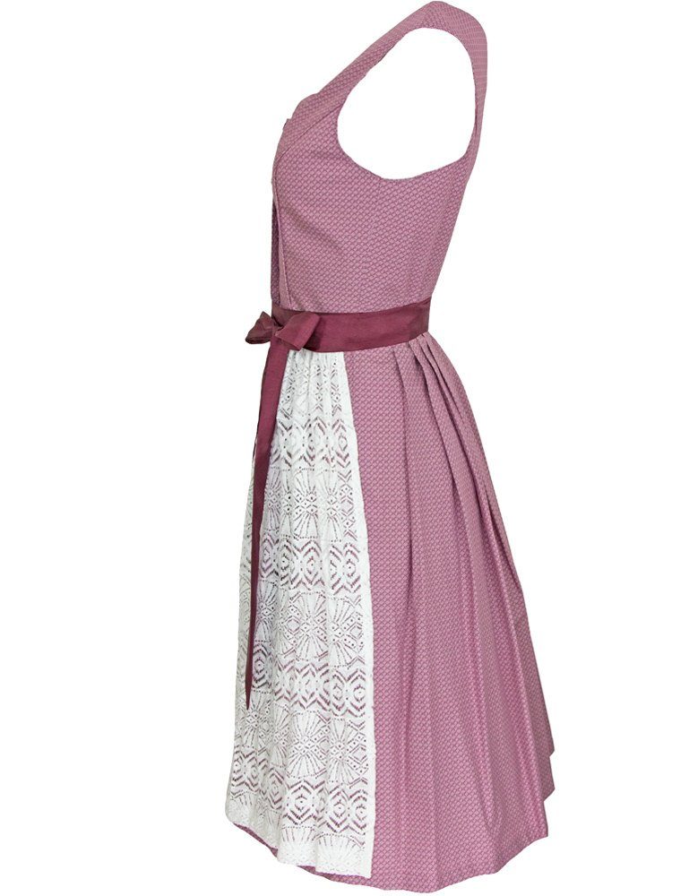 Bergweiss Trachten Dirndl für Damen "Salloa" 51157 - Bordeaux Weiß 65cm, mit Spitzenschürze
