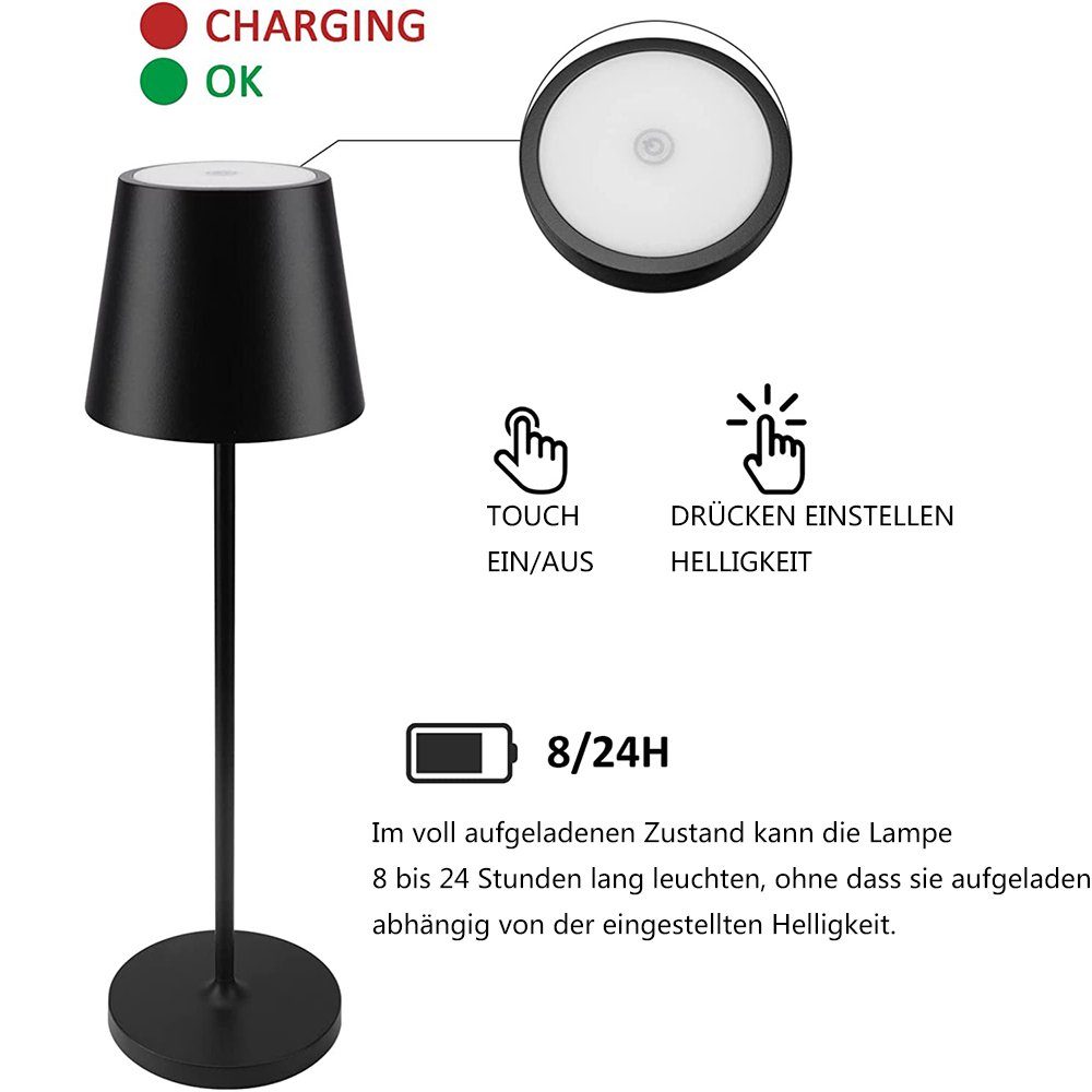 LED LED Akku Indoor & Outdoor schwarz Tischleuchte, GelldG Tischleuchte Dimmbare Wiederaufladbar