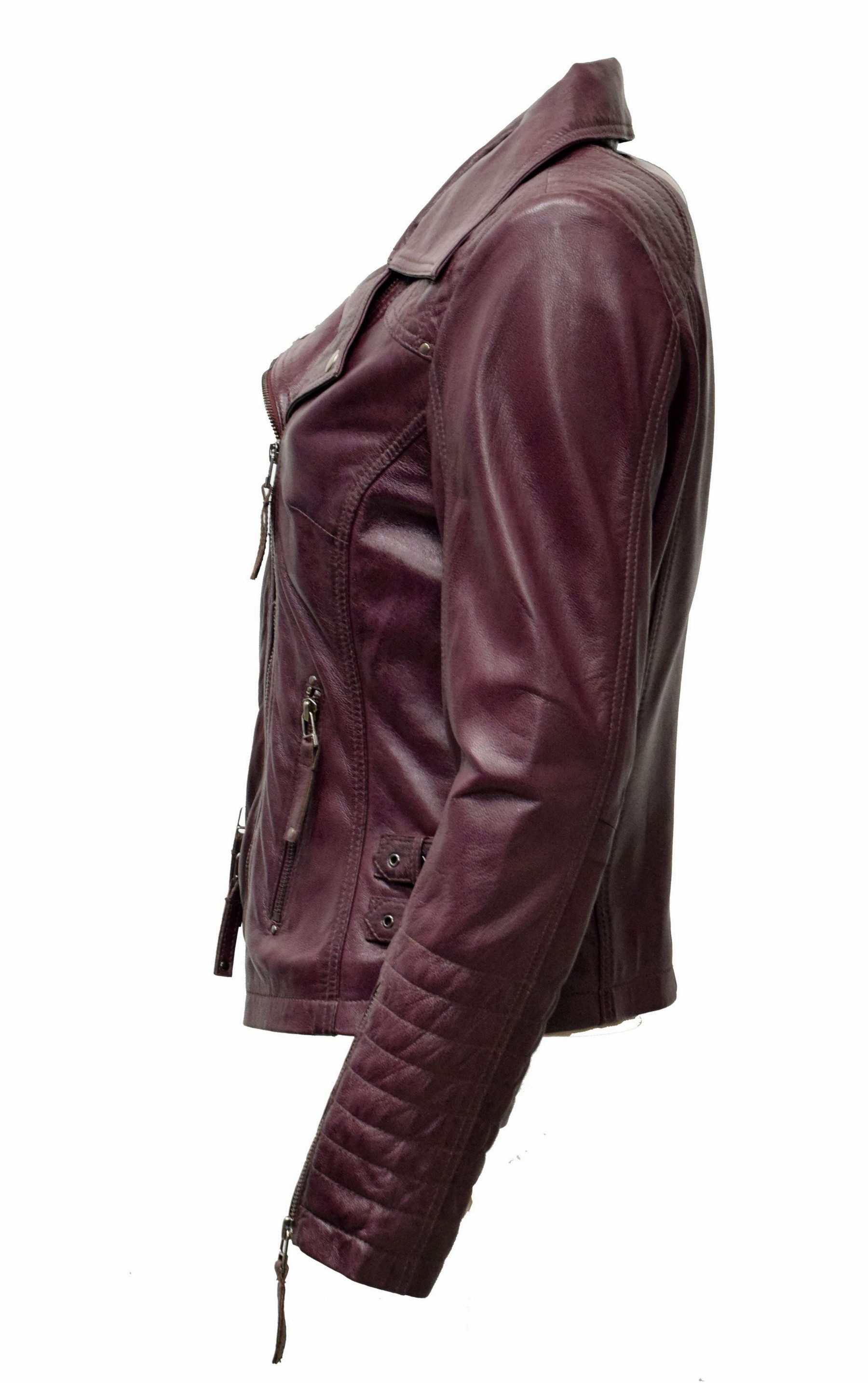 Zimmert Leather Lederjacke Cara Cognac, Rot, Burgund, Knautschiges Leder, l günstig online kaufen