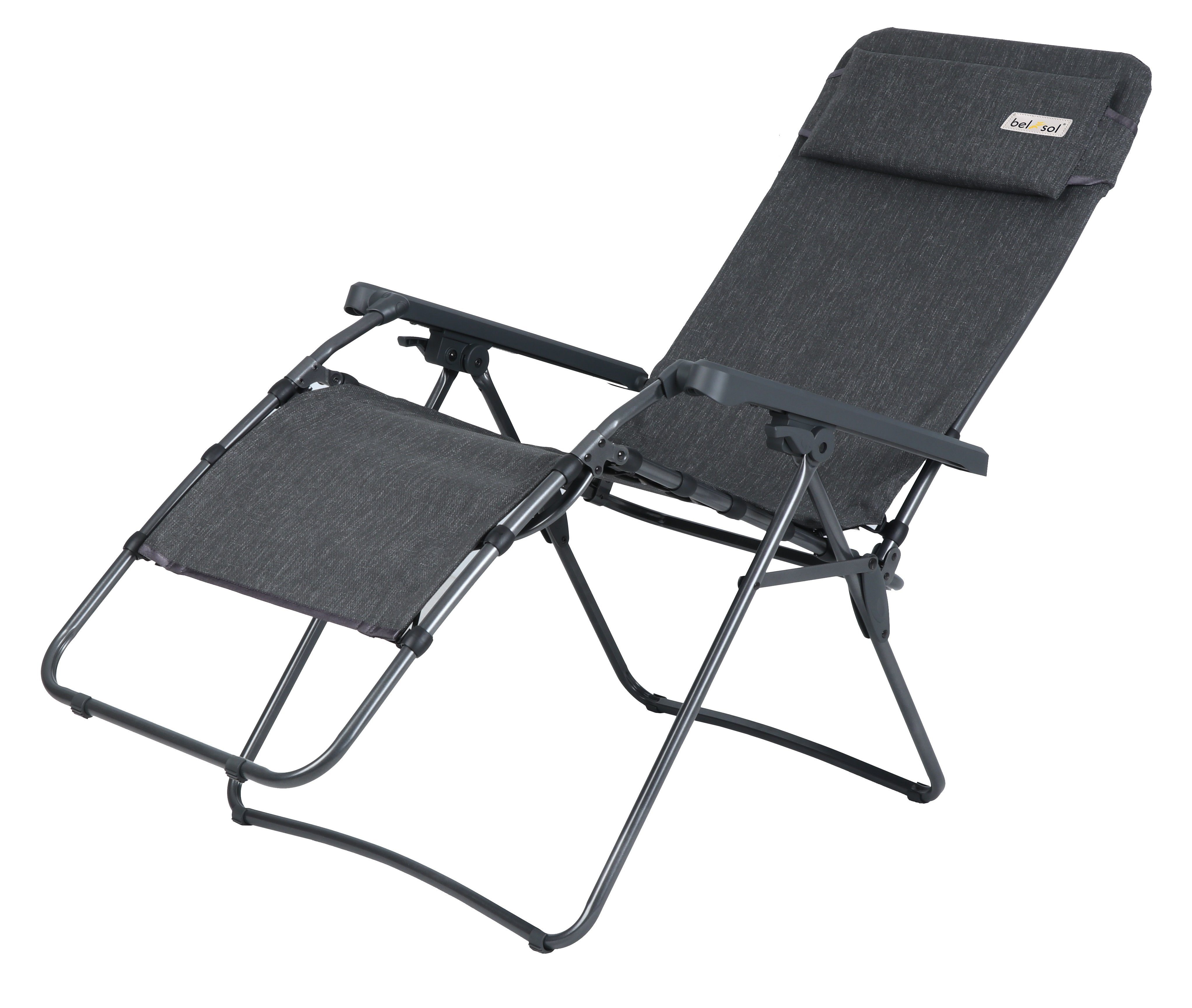 Bel-Sol Gartenliege Relaxliege anthrazit Liegestuhl Sonnenliege Relaxsessel Relaxstuhl, Relaxsessel mit Kopfkissen, stufenlos verstellbar, klappbar, 110 kg Tragkraft, Camping