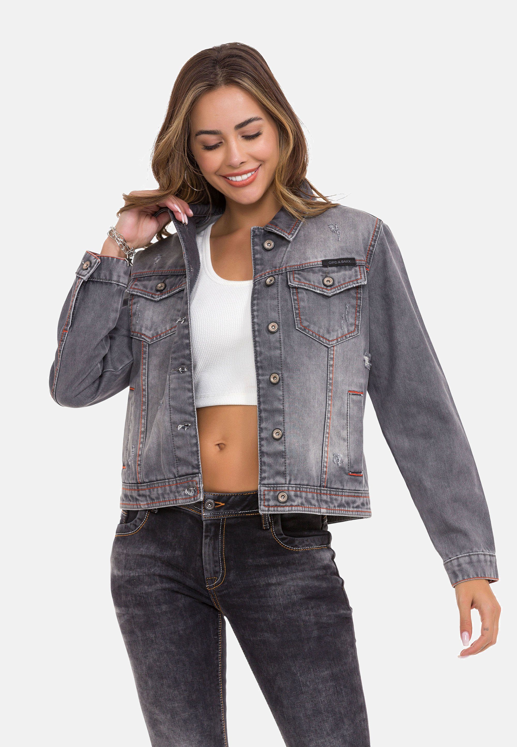 Cipo & Baxx Jeansjacke kontrastfarbenen mit Nähten