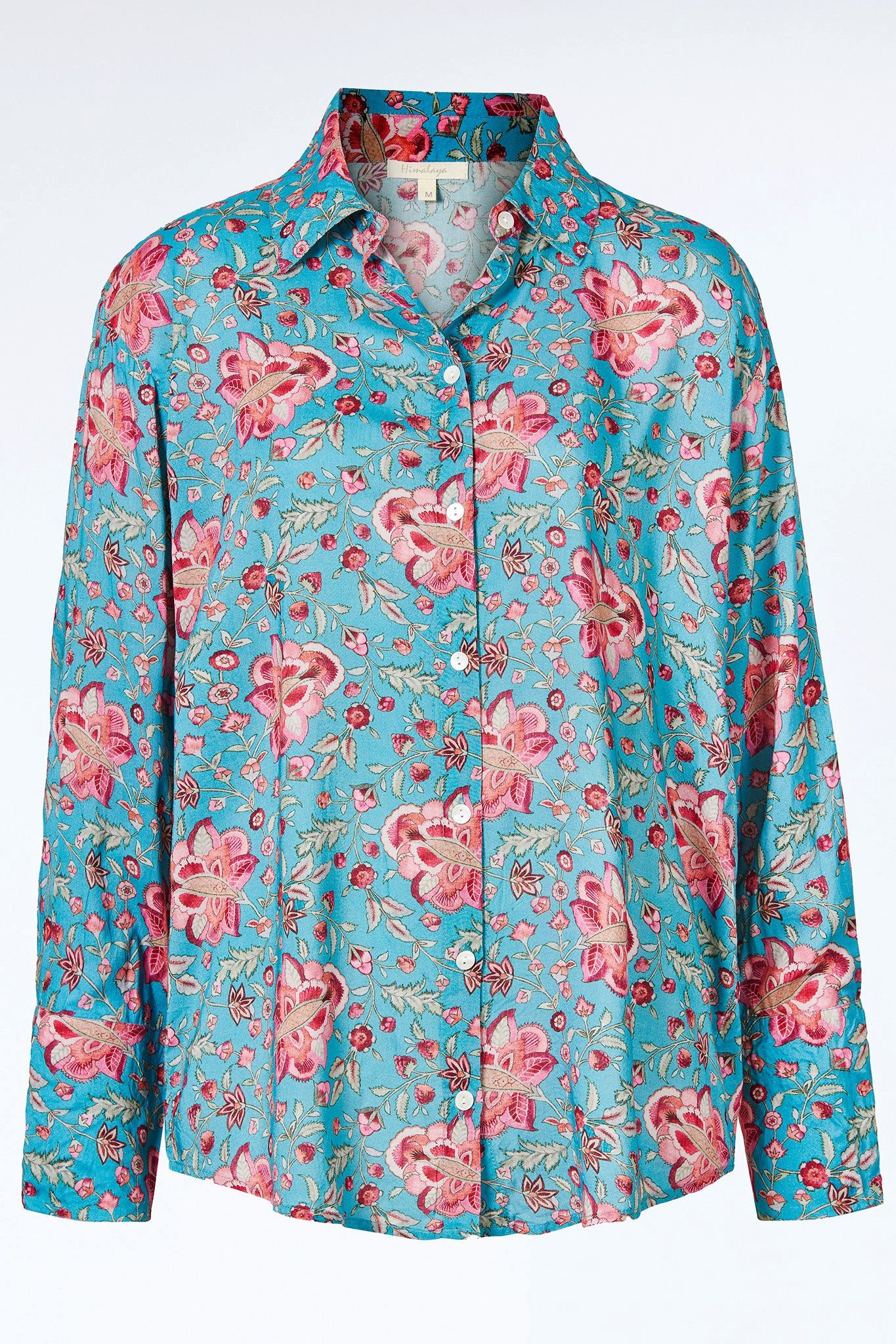 Himalaya Clothing Langarmbluse Bluse Damen aus hochwertiger Viskose mit kunstvollen Blütenmotiven Viskose Bluse atmungsaktiv & klimaregulierend