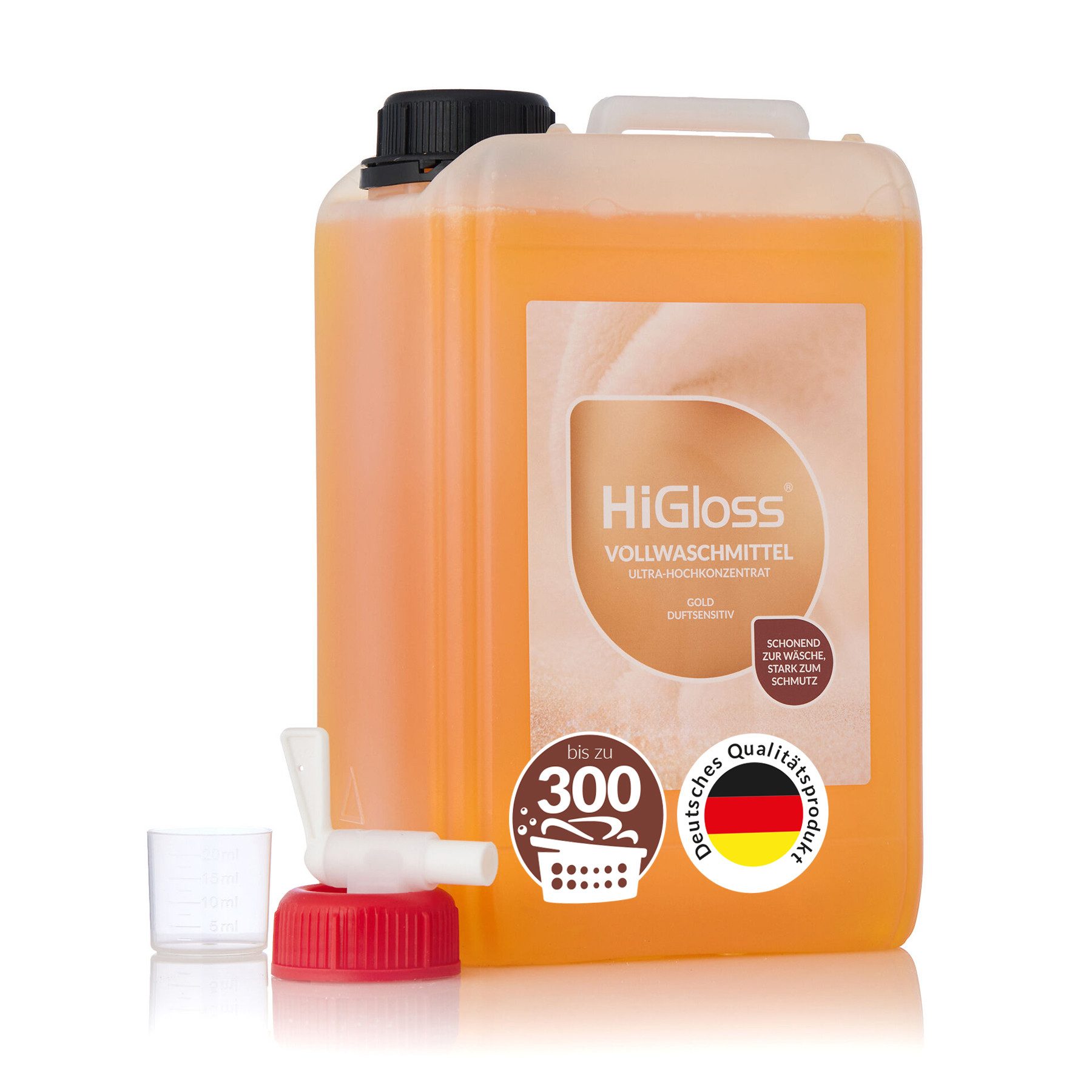 HiGloss Vollwaschmittel, 3 l Vollwaschmittel (1-St. 3000ml Allergikergeeignet, Leistungsstark, mit Dosierhilfe & Auslaufhahn)