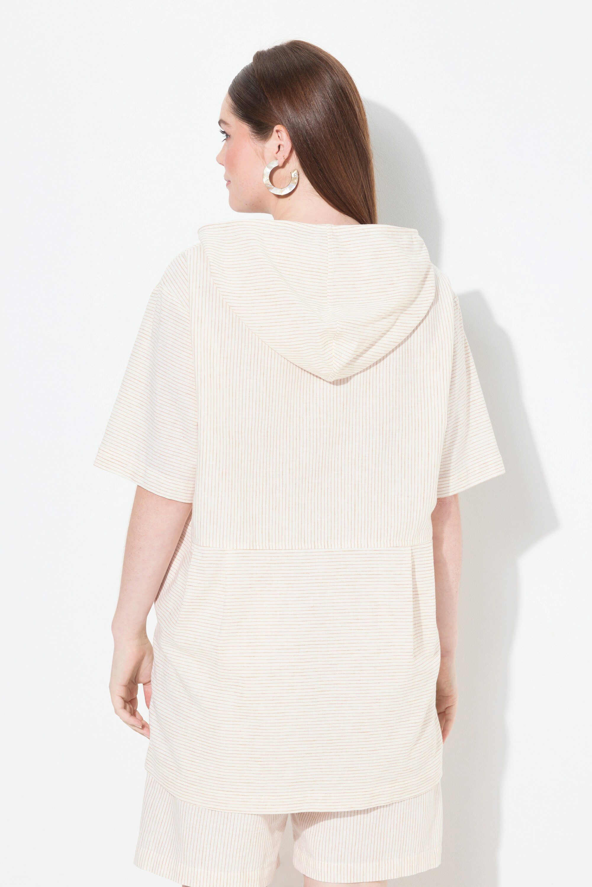 Ulla Popken Tunika Blusen-Tunika Eggshape Kapuze Halbarm Biobaumwolle