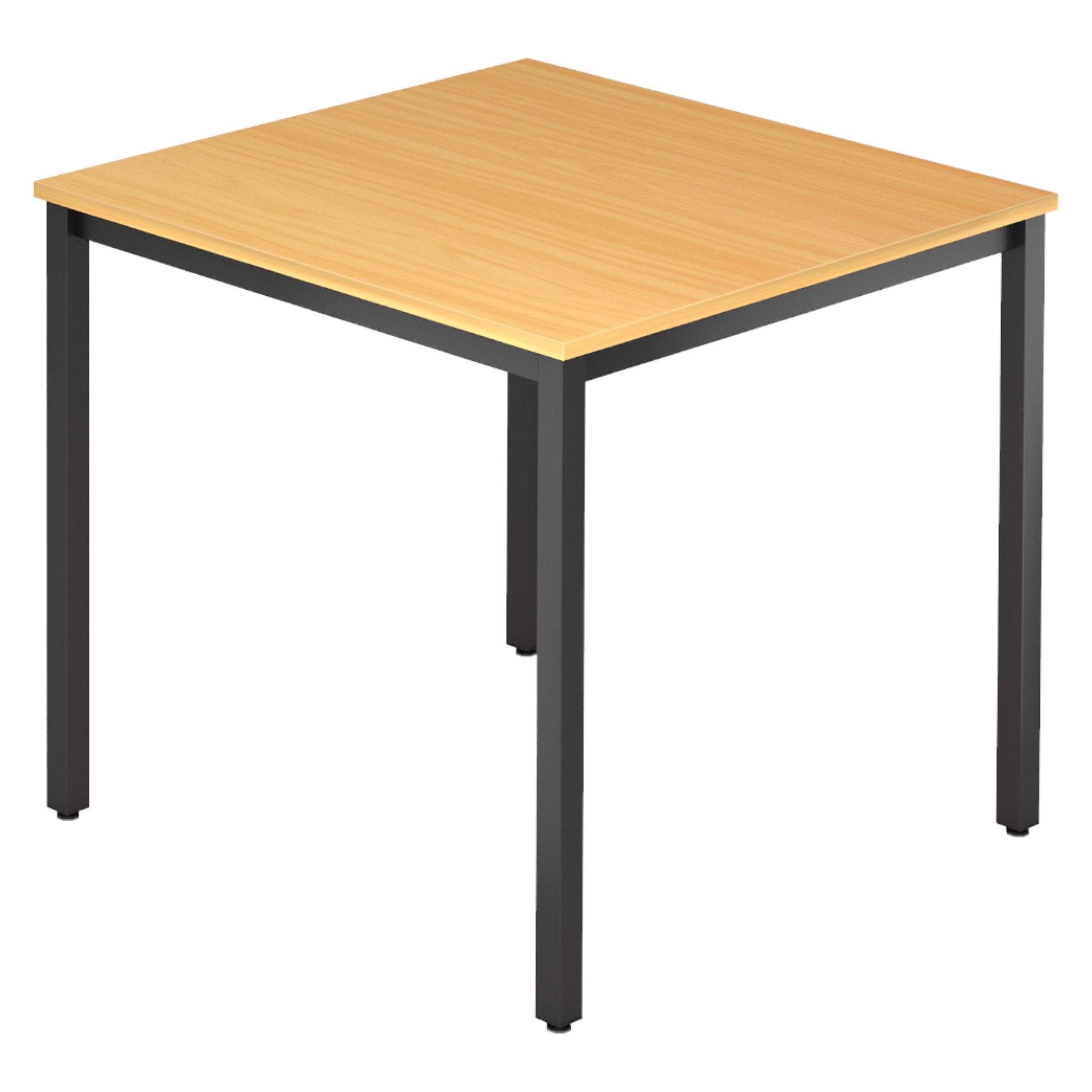 bümö Konferenztisch Besprechungstisch Serie-D, Quadrat: 80x80 cm - Dekor: Buche - Gestell: Vierkantrohr schwarz