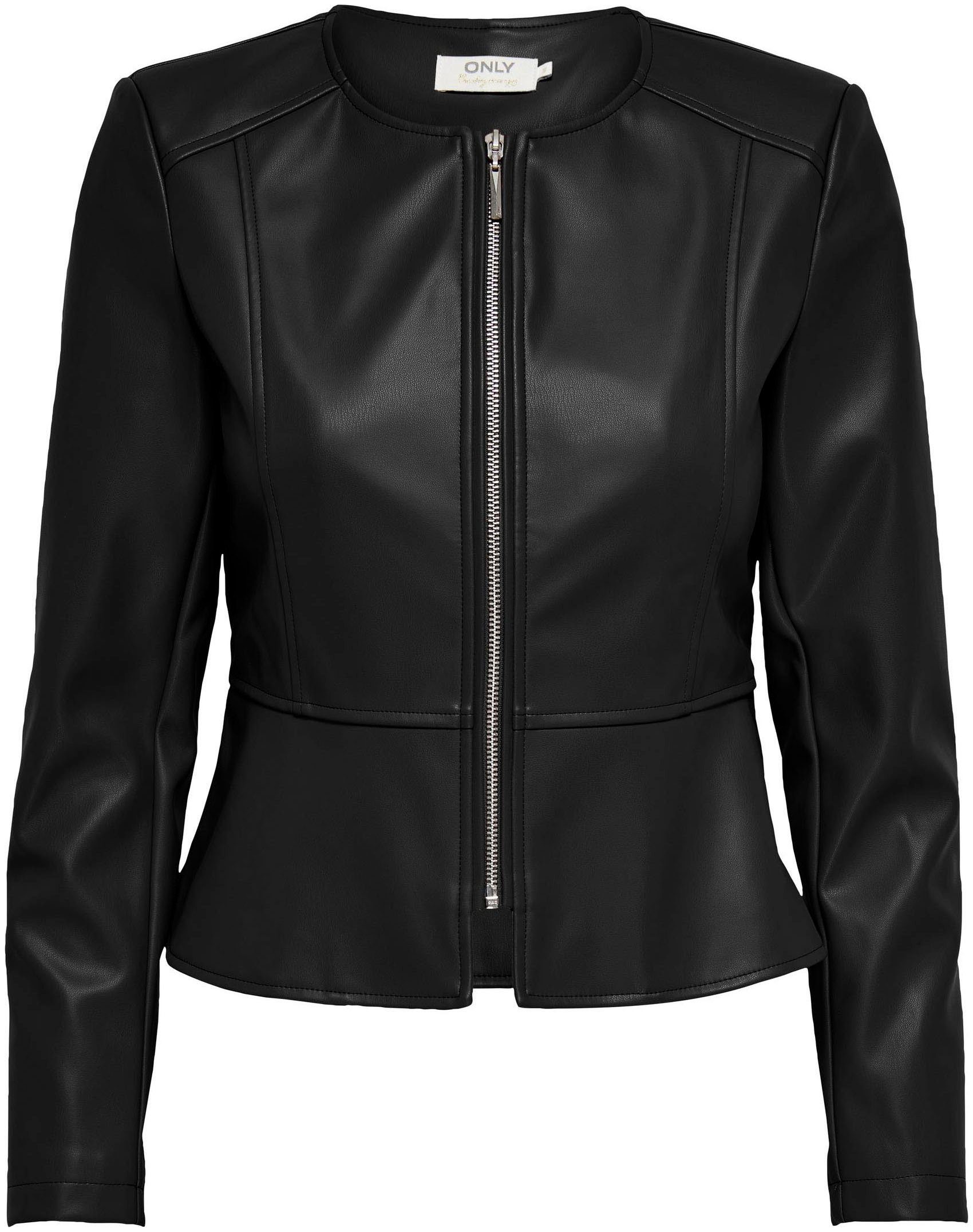 ONLY Lederimitatjacke ONLSARAMY FAUX LEATHER JACKET CC OTW in kurzer, leicht taillierter Form. Reduzierter Preis € 42,99. Unverbindliche Preisempfehlung € 49,99