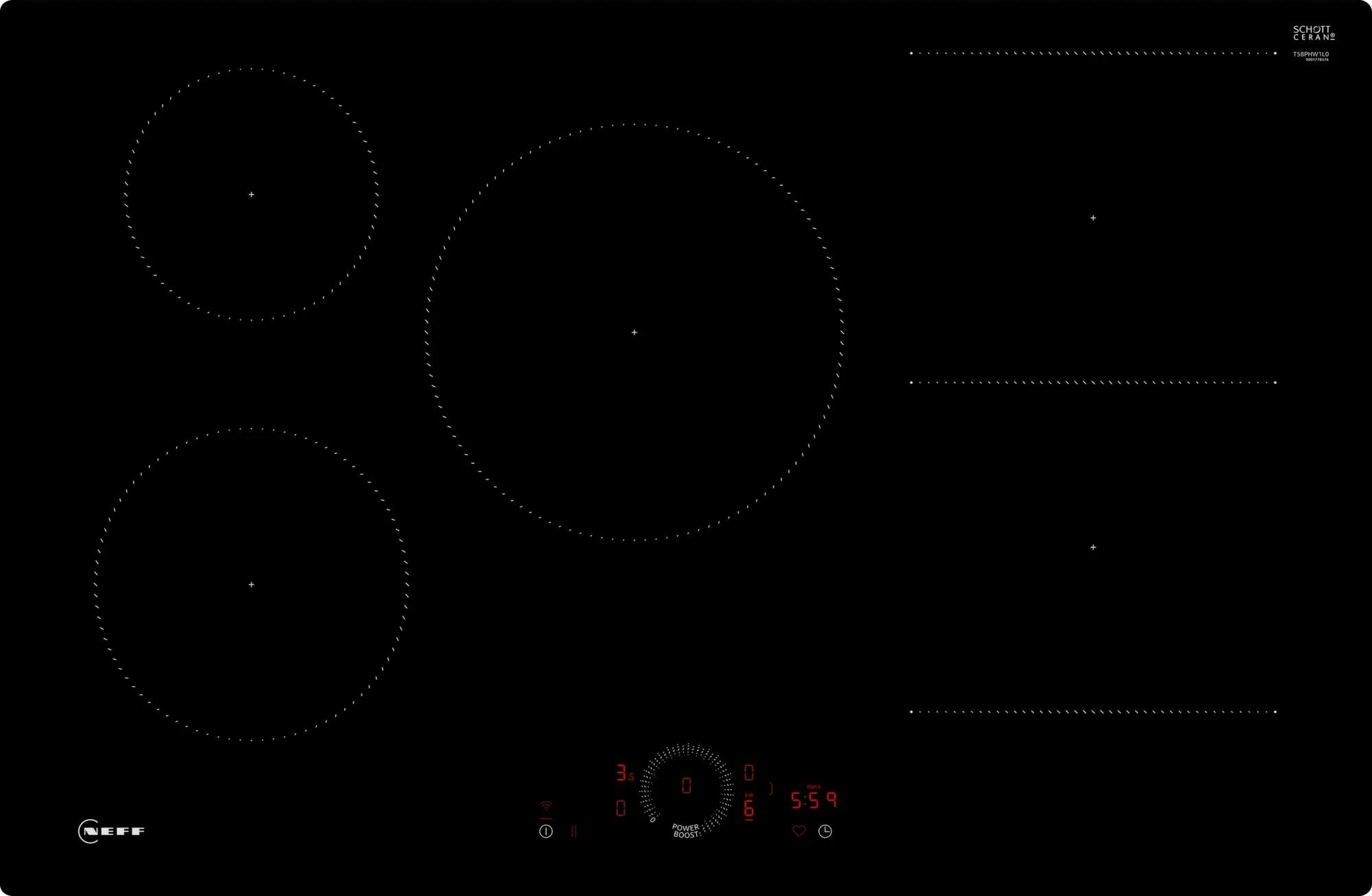 NEFF Induktions-Kochfeld von SCHOTT CERAN® N 70 T58PHW1L0, mit virtueller Twist Touch® Bedienung