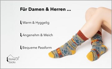 HomeOfSocks Norwegersocken Hygge Norweger Socken Dick Für Herren Und Damen mit Wolle 2er Pack Dicke Wollsocken Mit Fröhlich Bunten Mustern Und Druckarmer Zehennaht