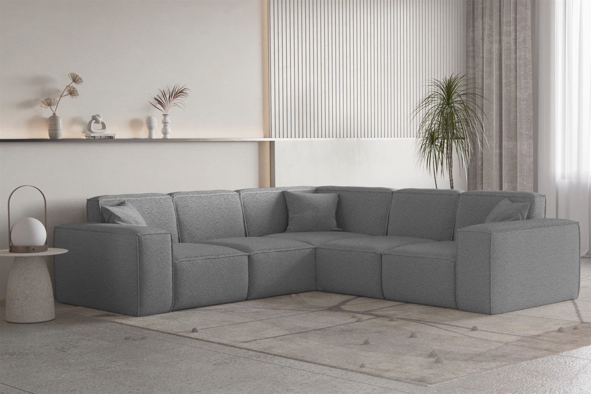 Fun Möbel Ecksofa Ecksofa Designersofa PREMIUM Universal Stoff, in Seite CELES 3 Inkl. Zierkissen