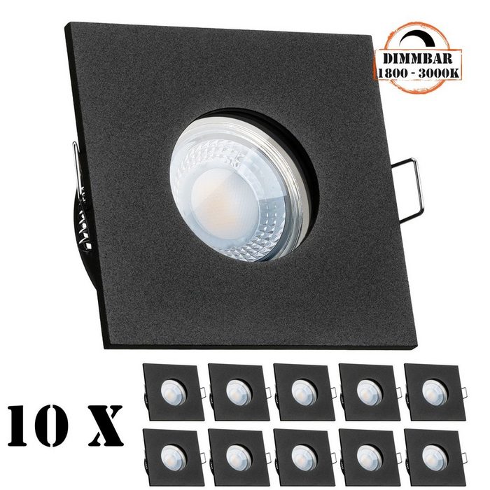 LEDANDO LED Einbaustrahler 10er IP65 LED Einbaustrahler Set extra flach in schwarz mit 5W LED von LEDANDO - dimmbare Farbtemperatur 1800-3000K Warmweiß - 60° Abstrahlwinkel - 50W Ersatz - dimmbar - eckig - Badezimmer