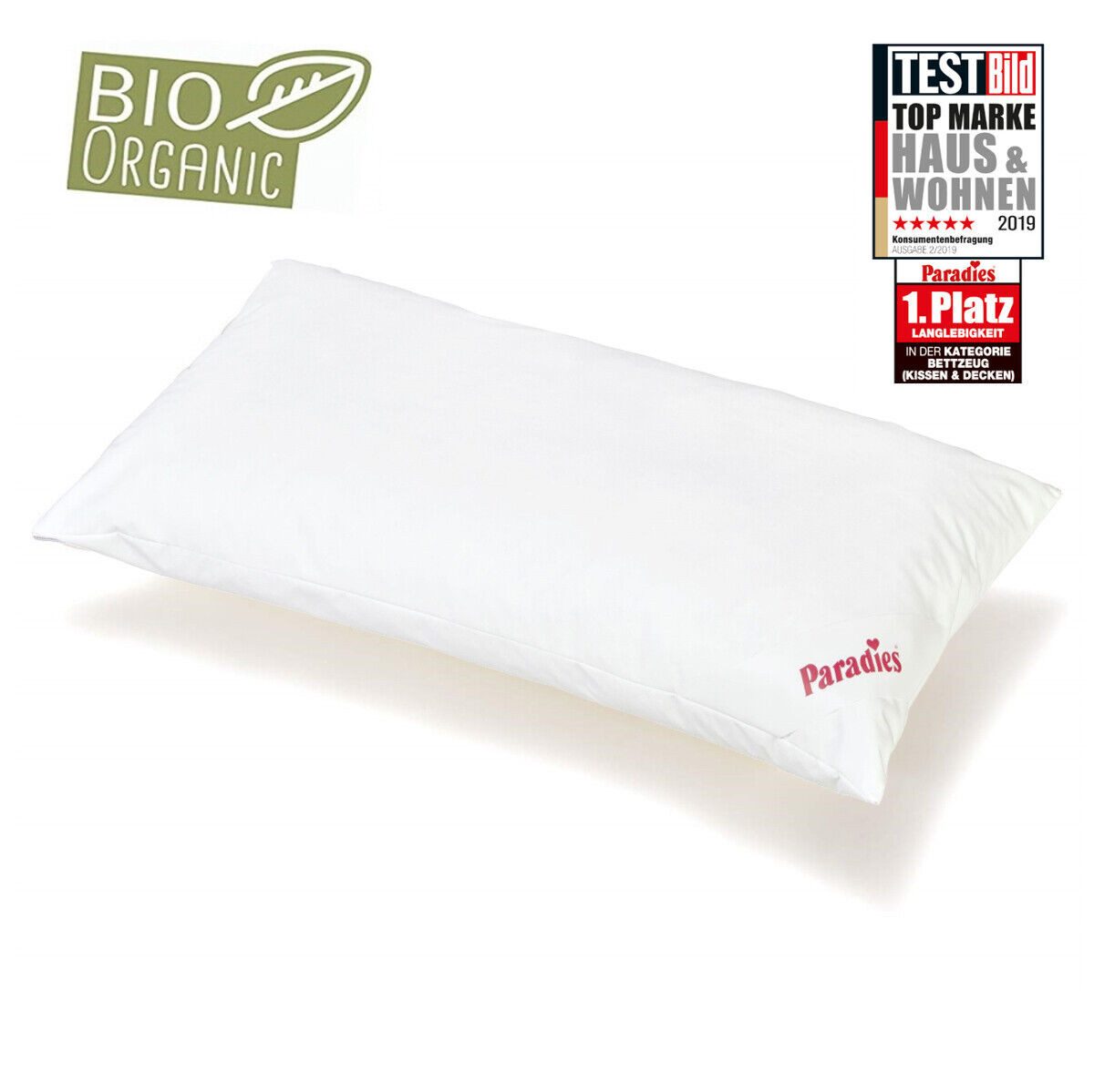Paradies Kunstfaserkopfkissen Paradies Softy medium Bio Подушки Kissen Nackenkissen 40x80 60°, Füllung: Paradies Softys, Bezug: 100% Baumwolle, Seitenschläfer, Rückenschläfer, Bauchschläfer, für Всеrgiker geeignet