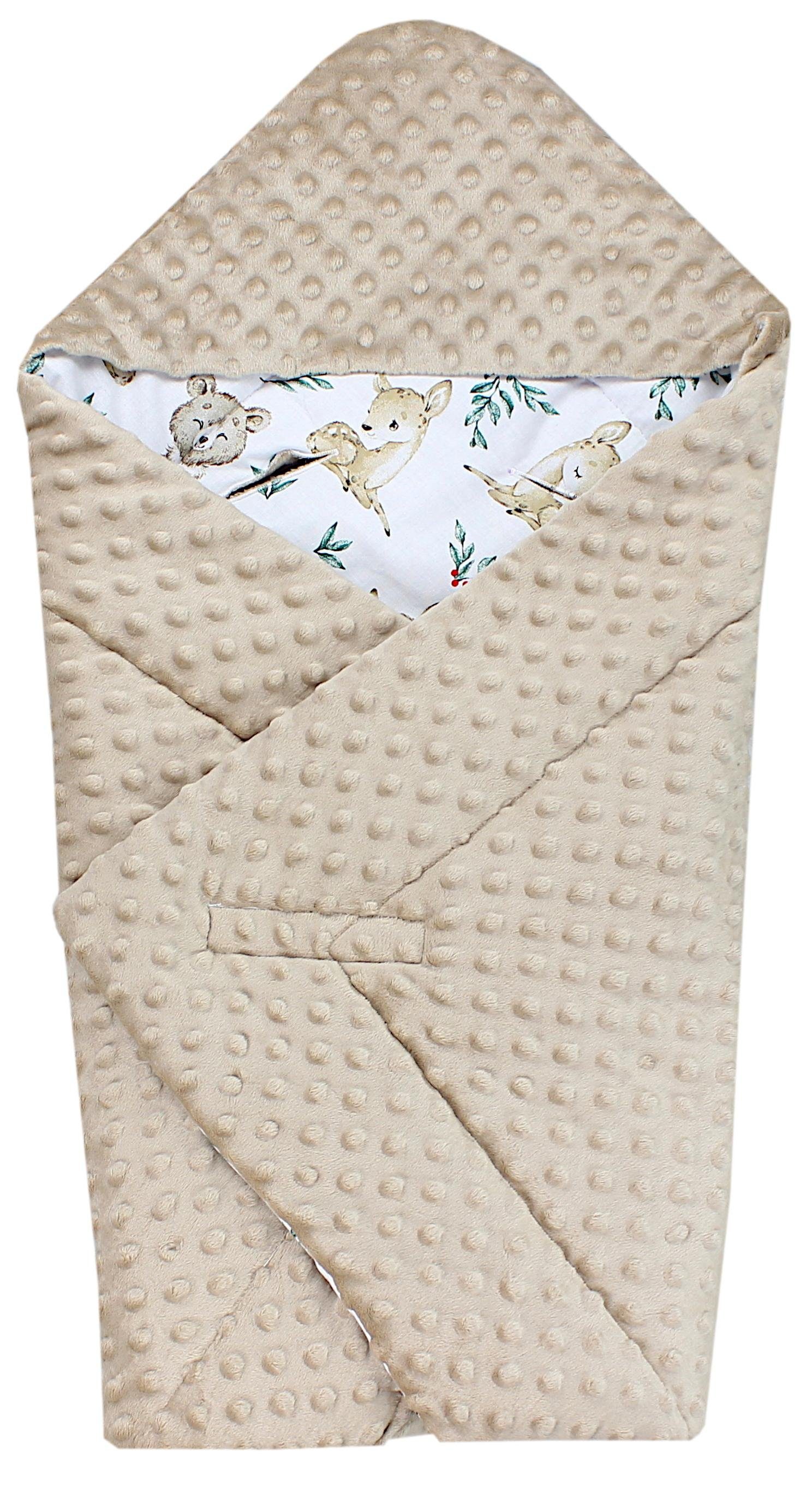 Einschlagdecke Baby Winter Beige Einschlagdecke Hellbraun Wattiert TupTam Bären / Babyschale / Minky, für Rehlein 