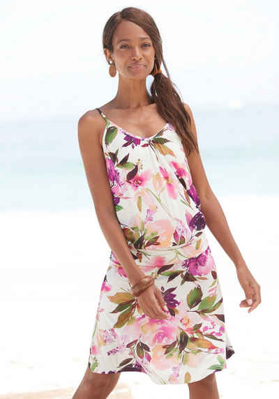 Beachtime Jerseykleid mit Blumendruck und dezenter Raffung, Sommerkleid, Strandkleid