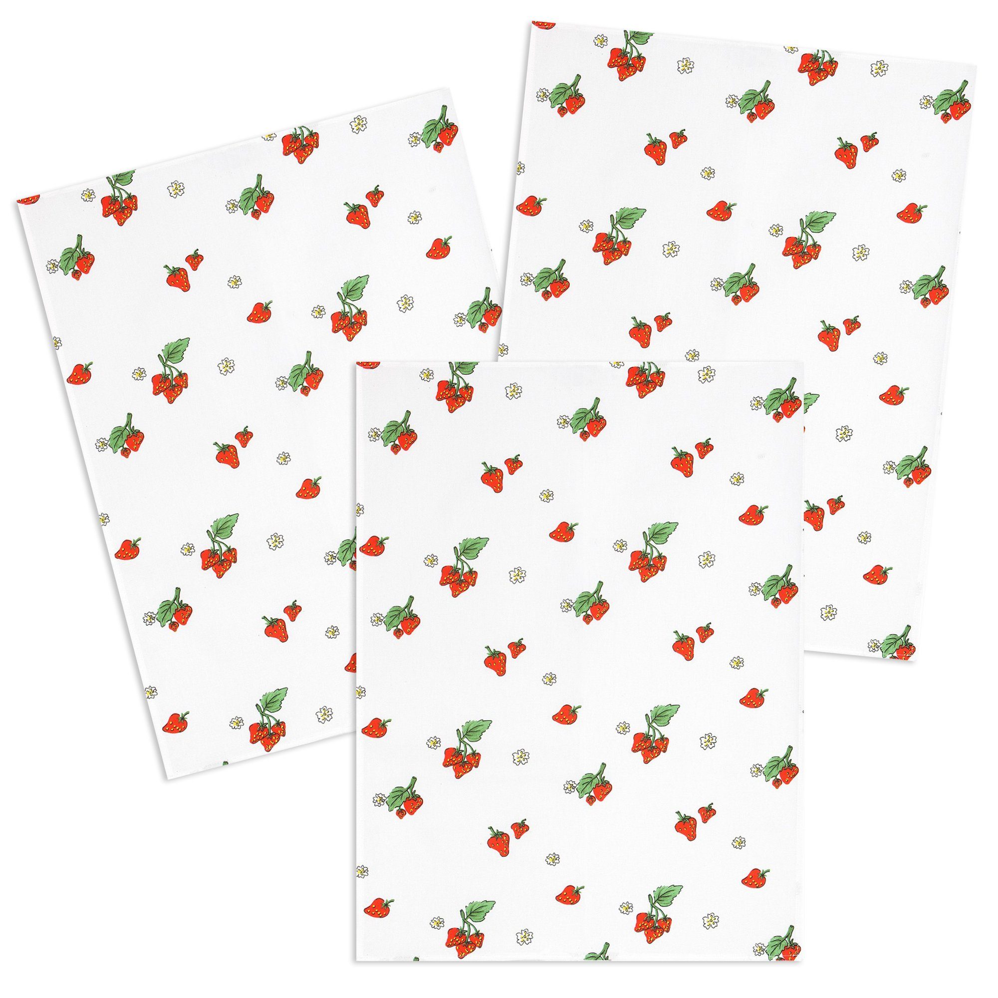Kracht Geschirrtuch Erdbeere, (Set, 3-tlg., 3-teilig), 3er Pack Geschirrtücher (3 Stück), ca. 50 x 70 cm, Halbleinen bedruckt