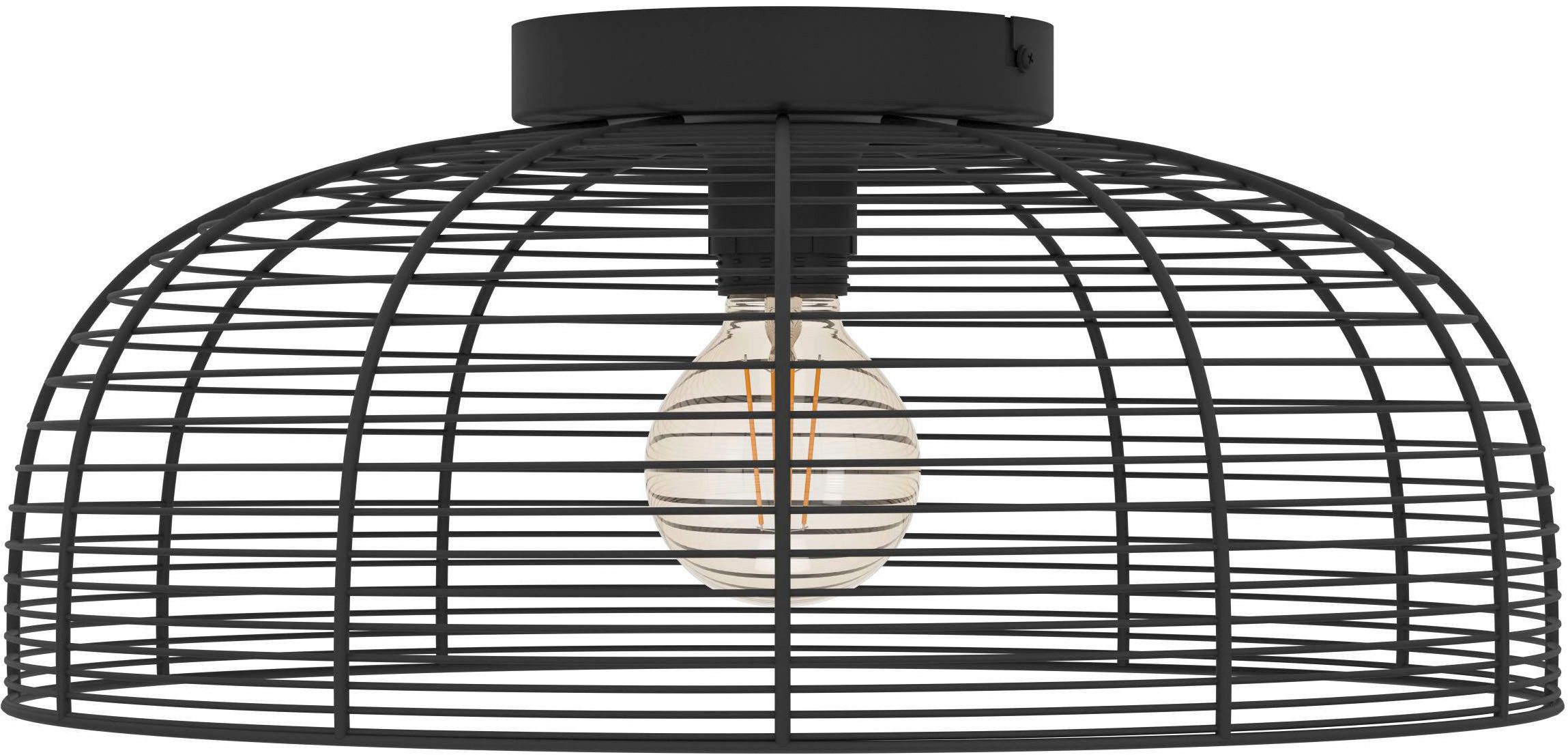 EGLO Deckenleuchte Rinroe Deckenlampe, Wohnzimmerlampe, Industrial, Metall, E27, Lampe, ohne Leuchtmittel, Wand-/Deckenleuchte - H20 x Ø45 cm - schwarz - 1X40W exkl.