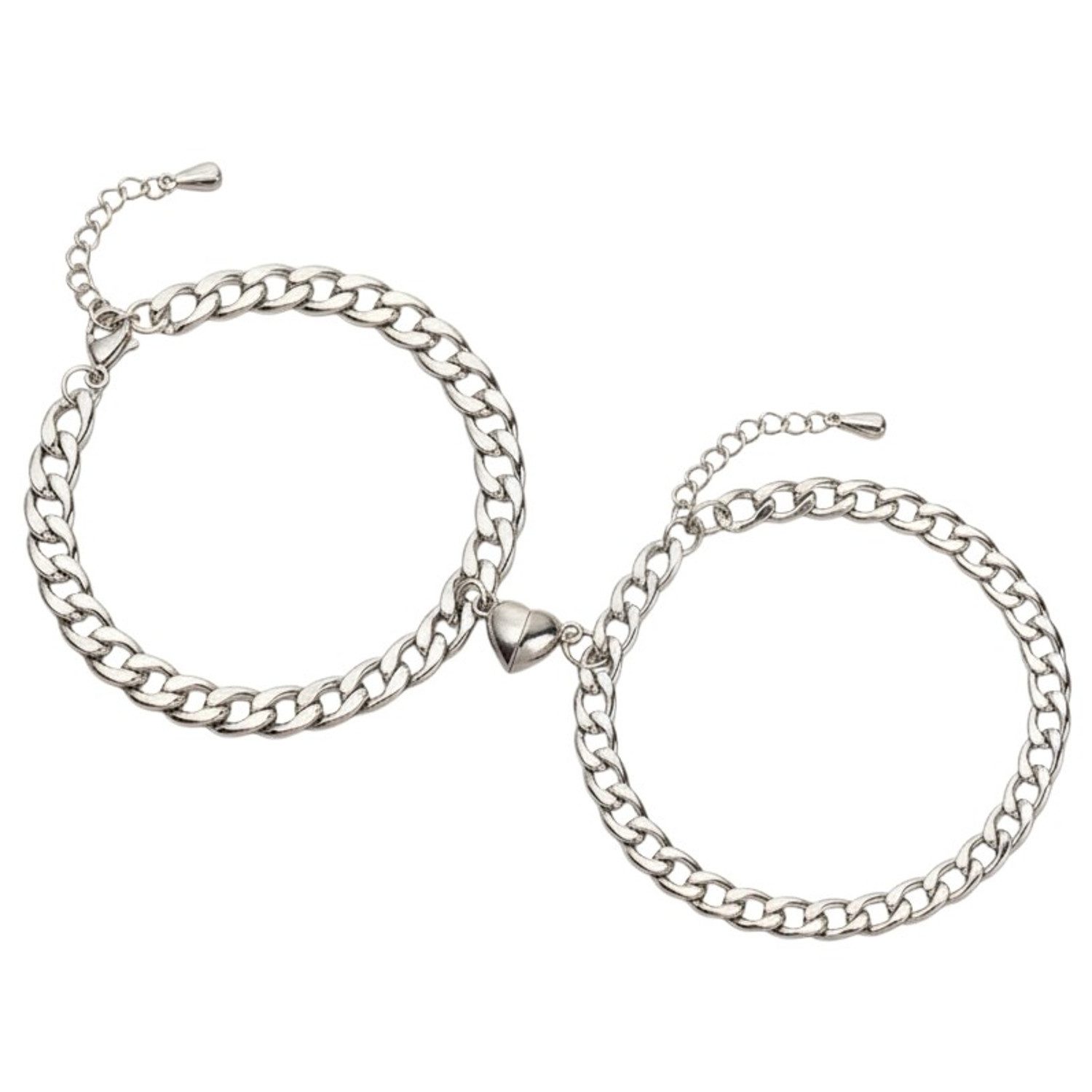 KARMA Armband Set Partnerarmbänder Edelstahl Silber Pärchen-Schmuck 17 cm (Herzarmband magnetisch, 2-tlg., Armbandset Damenarmband), Liebesschmuck Herz Größe verstellbar