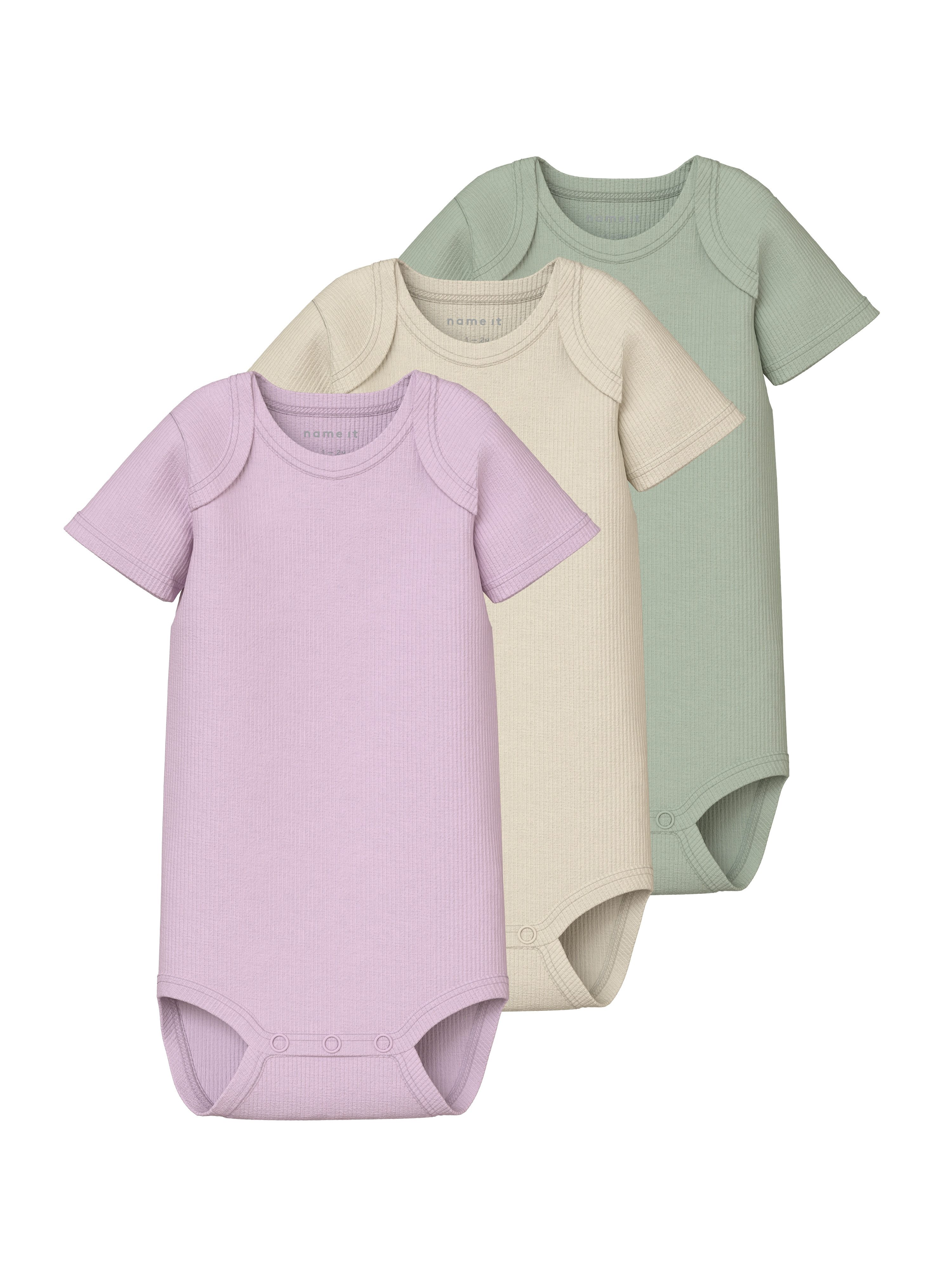 Name It Kurzarmbody NBNBODY 3P SS SOLID RIB NOOS (Packung, 3-tlg)