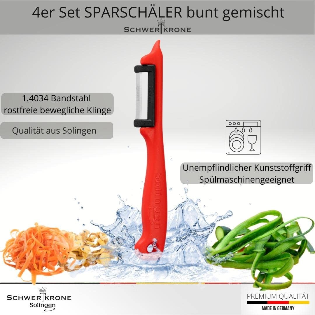 Schwertkrone Sparschäler Schwertkrone Solingen 4 Stück Obstschäler Pendelschäler Gemüseschäler, Germany,Solingen,4 Stück, Zufällige Farbe