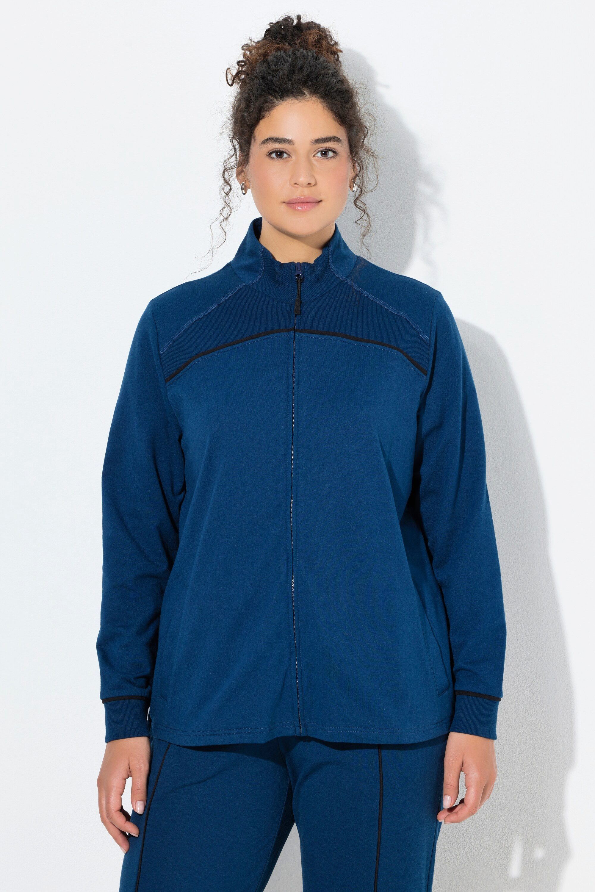 Ulla Popken Sweatjacke Sweatjacke Rippeinsätze Stehkragen Langarm günstig online kaufen