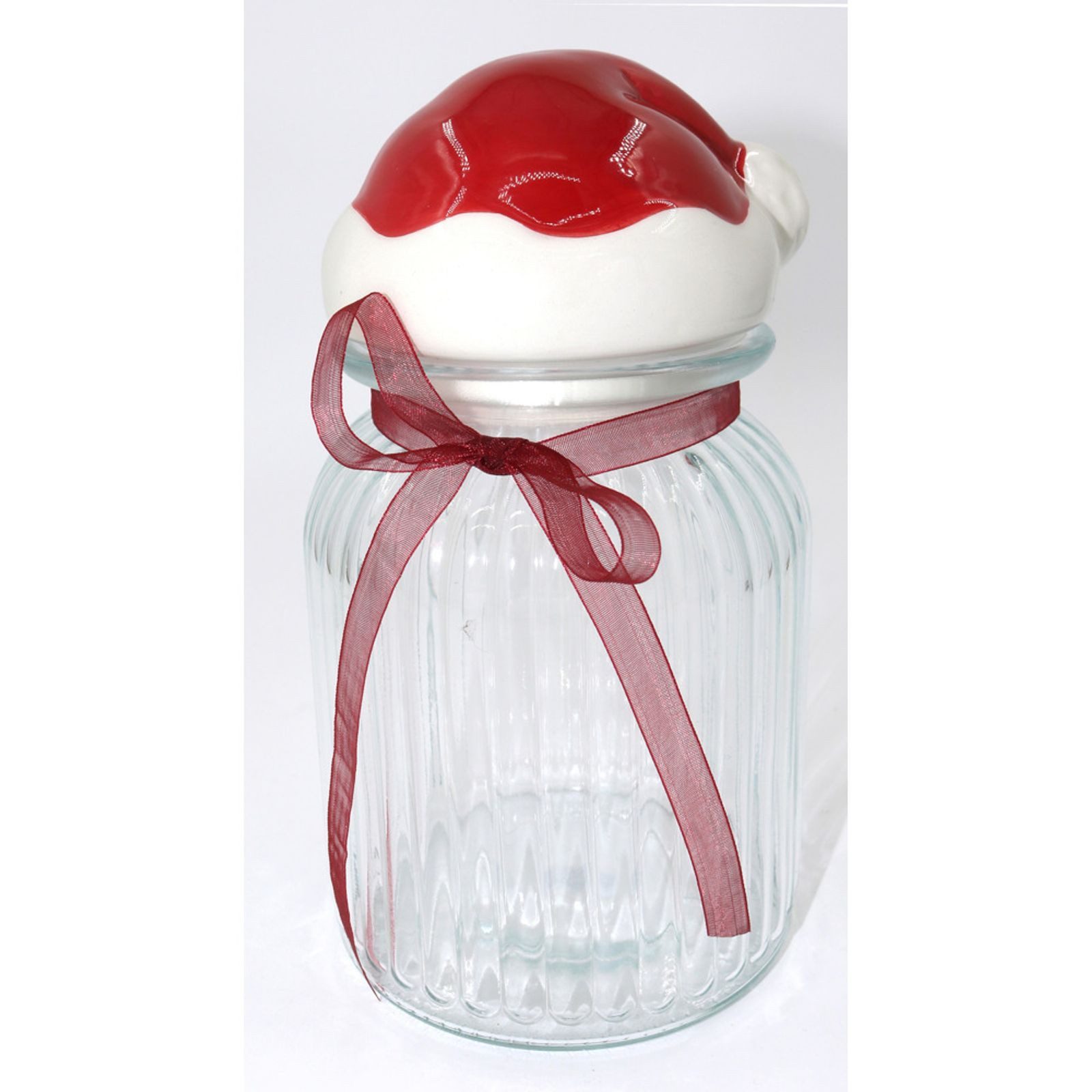 CEPEWA Vorratsglas Vorratsglas 970 ml mit Deckel & Weihnachtsmütze, Glas