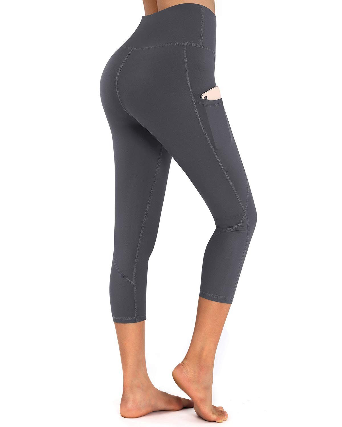 Taschen, Yogahose G4Free Damen-Yogahose hoher Taille mit Grau Fitness-Laufleggings
